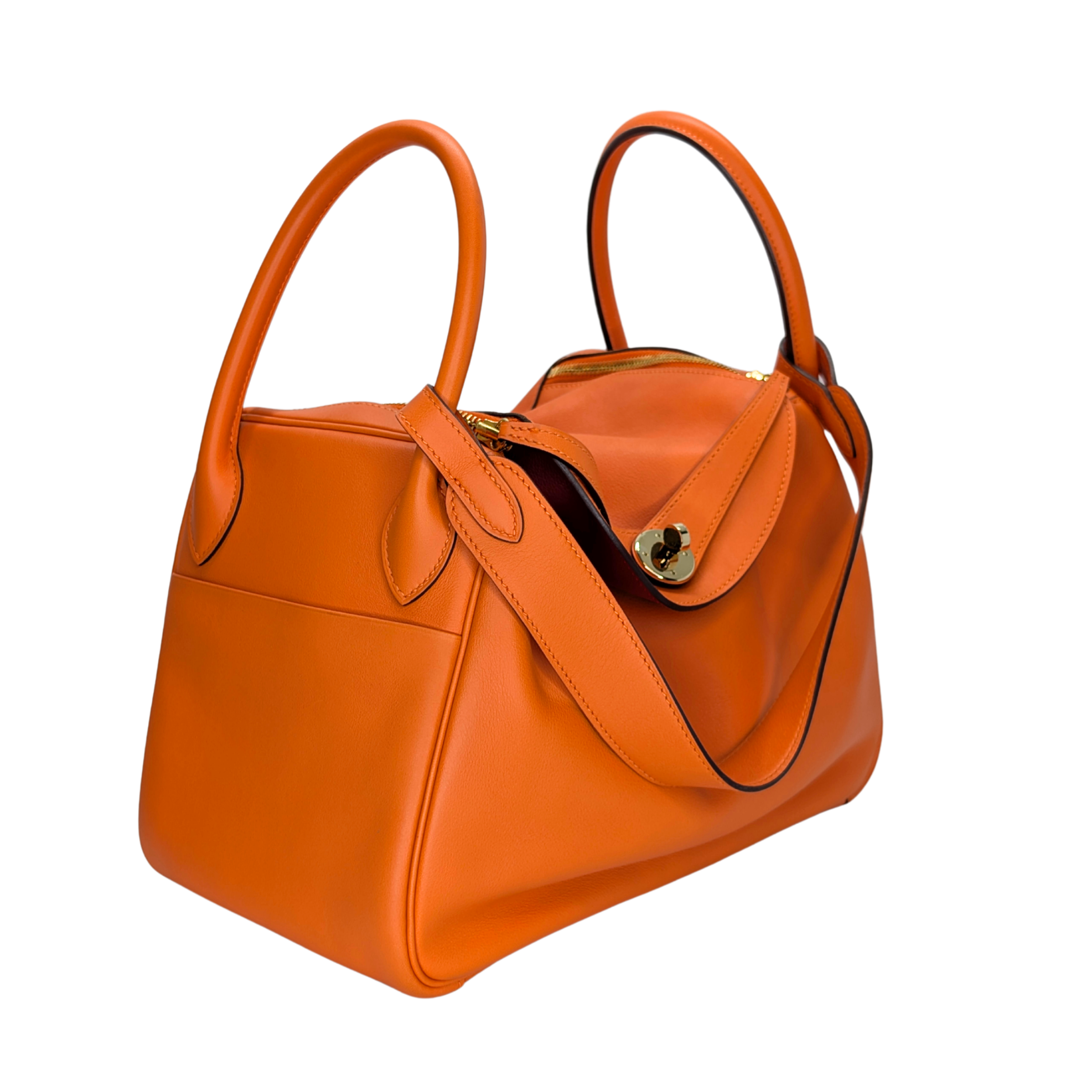 Hermes Lindy 30 جلد سويفت برتقالي أجهزة ذهبية X ختم