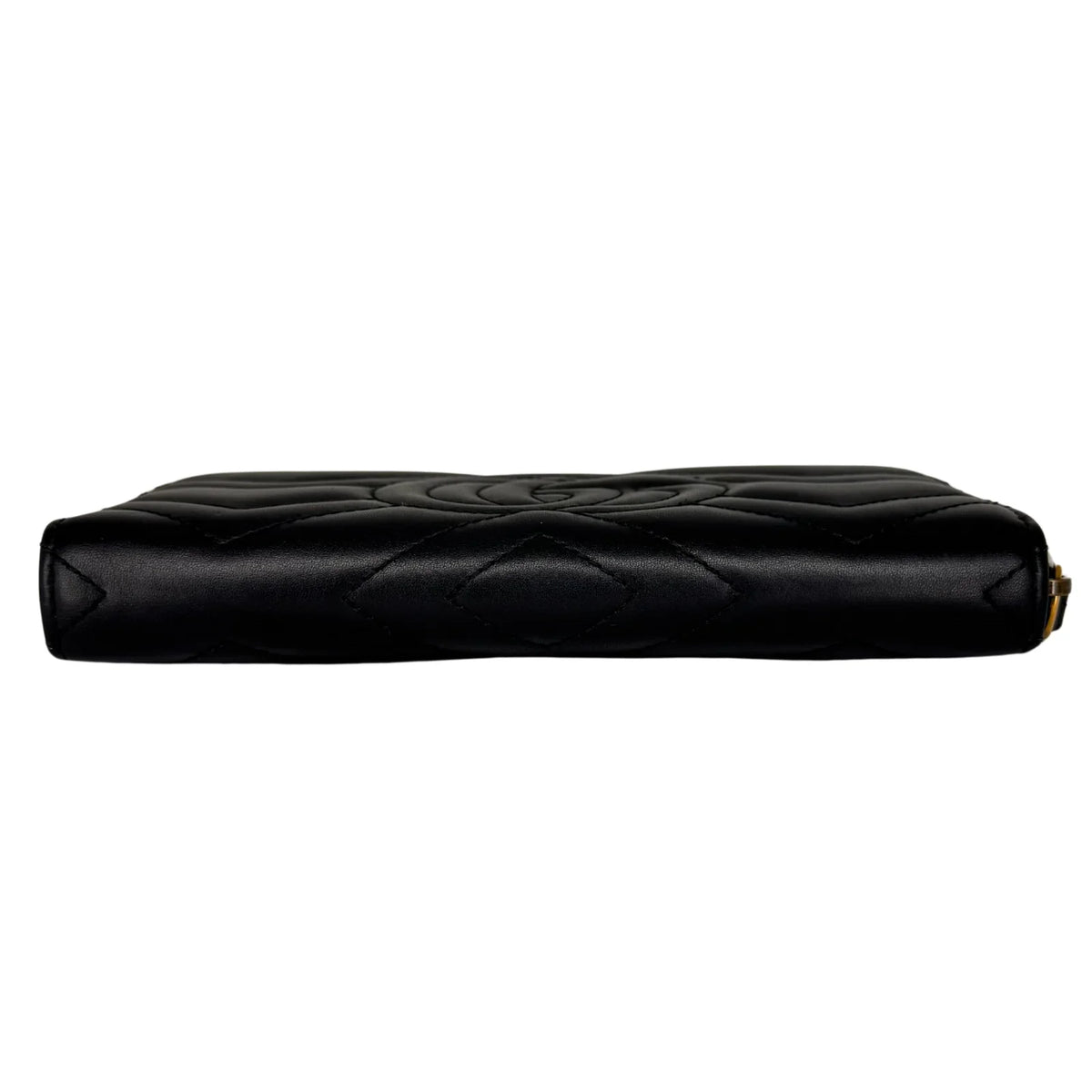 Gucci GG Marmont Zip-Around Long Wallet Black Matelassé Chevron Leather - Lost Designer