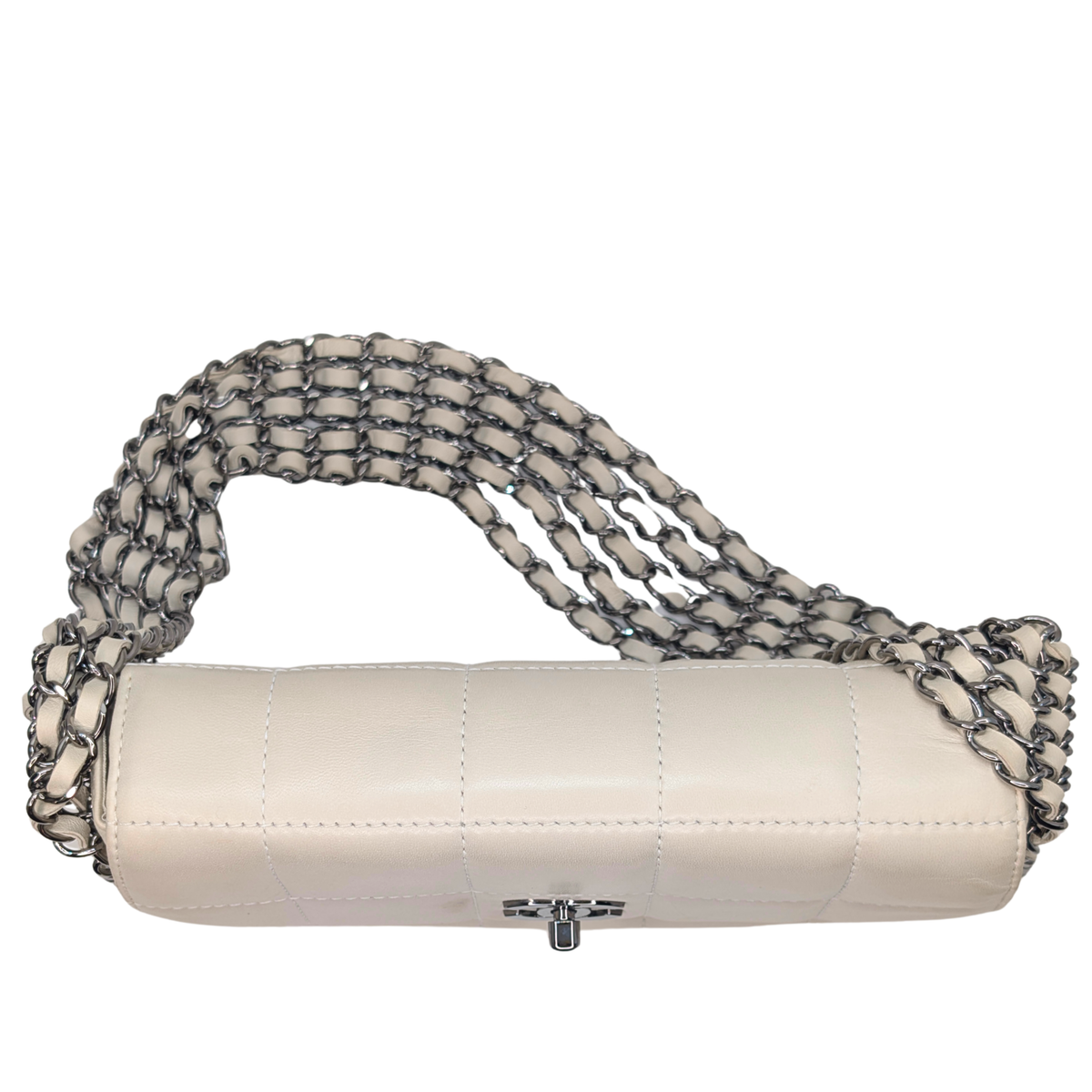 Chanel Chocolate Bar Multichain Square Quilt Flap Bag Off White