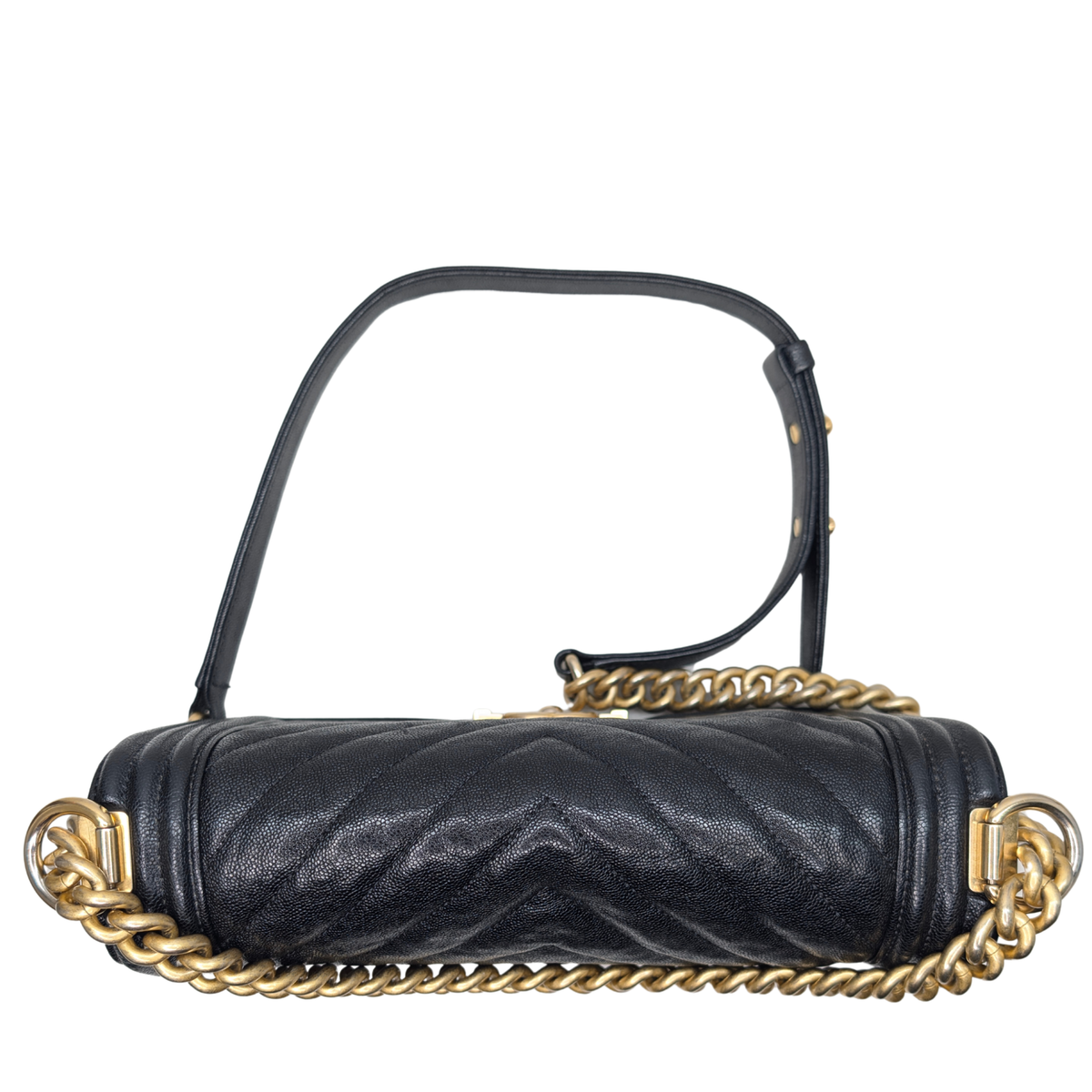 Chanel Old Medium Boy Bag Chevron Caviar Black GHW