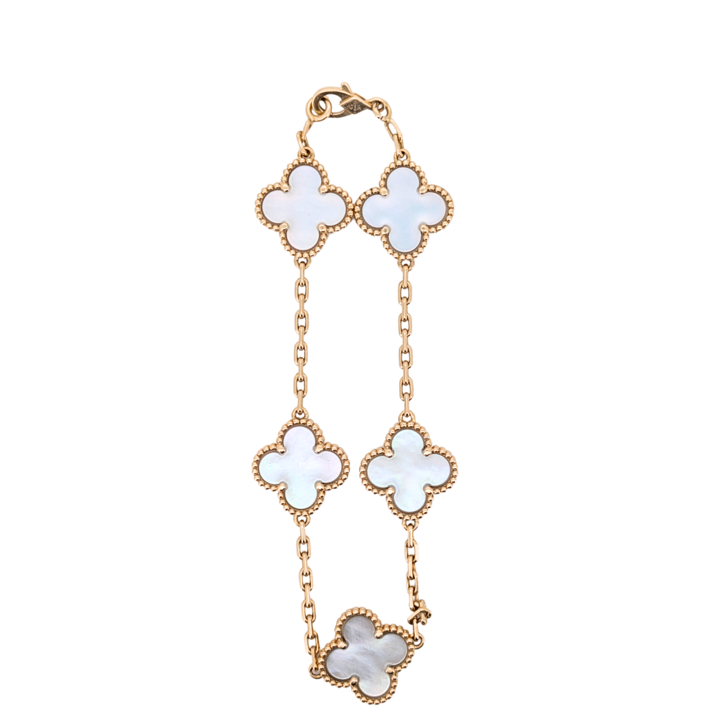 Van Cleef & Arpels Vintage Alhambra 5 Motif Mother of Pearl 18k Gold Bracelet