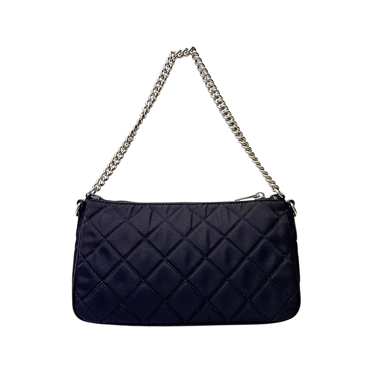Prada Tessuto Quilted Chain Crossbody Bag Nylon Black - Lost Designer