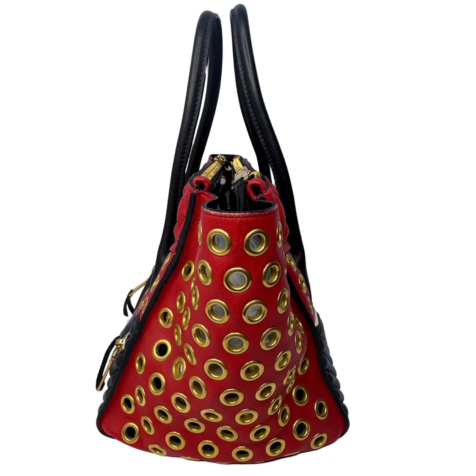 Miu Miu Nappa Biker Bicolor Quilted Leather Bag – Red & Black - Lost Designer