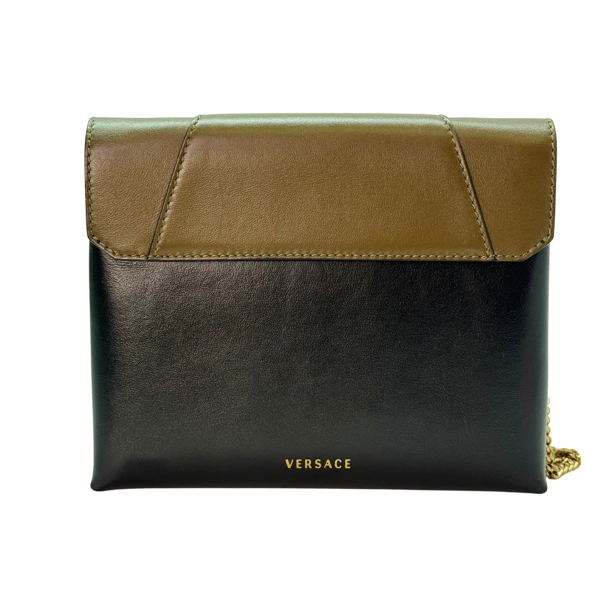Versace Vitello Virtus Chain Clutch Brown/Black - Lost Designer