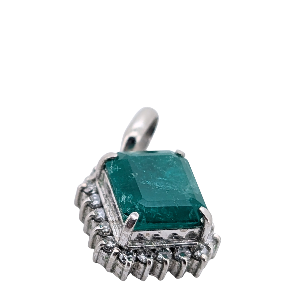 Platinum 2.00ct Emerald & Diamond Halo Pendant