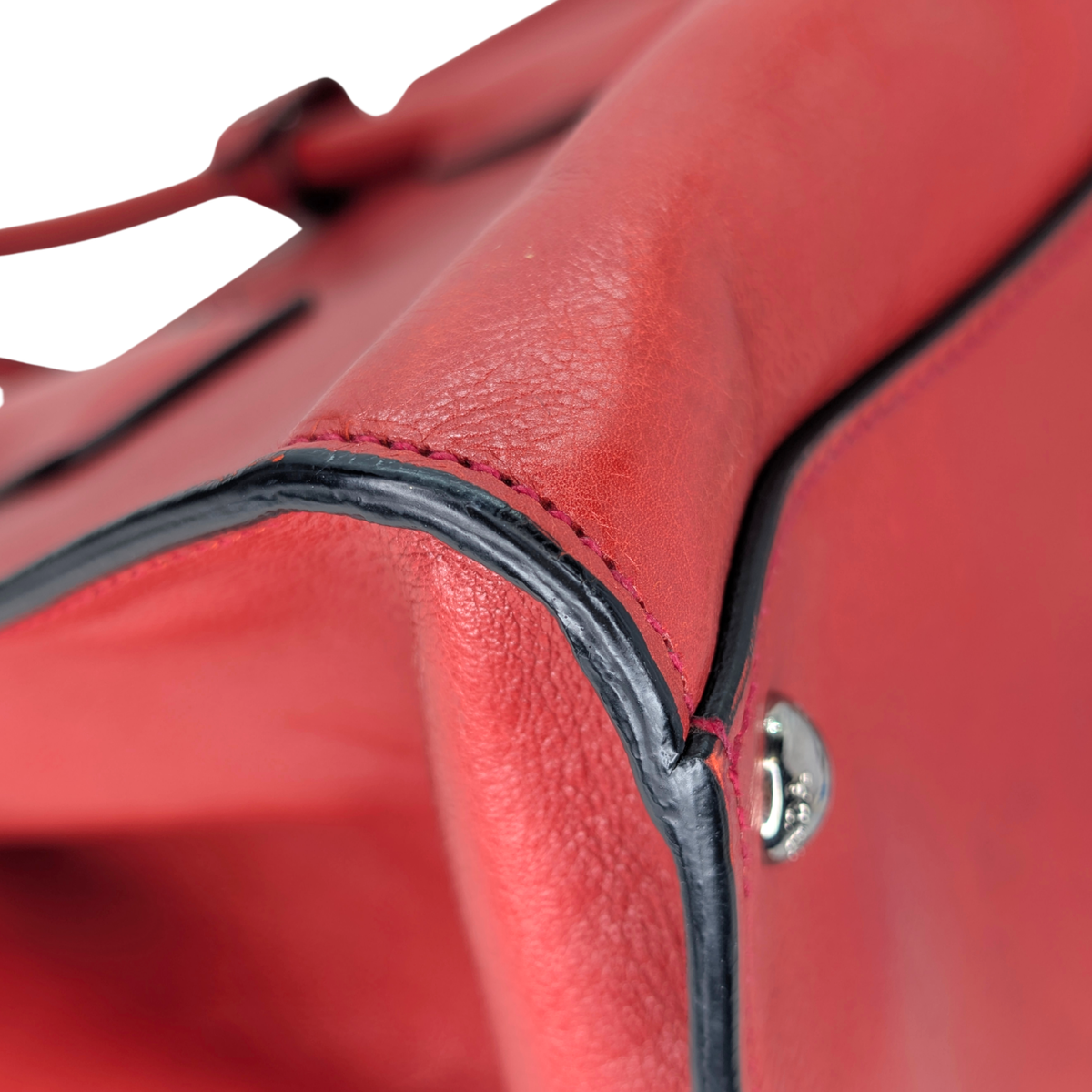 Prada Glace Calf Leather Twin Pocket Double Handle Tote Red