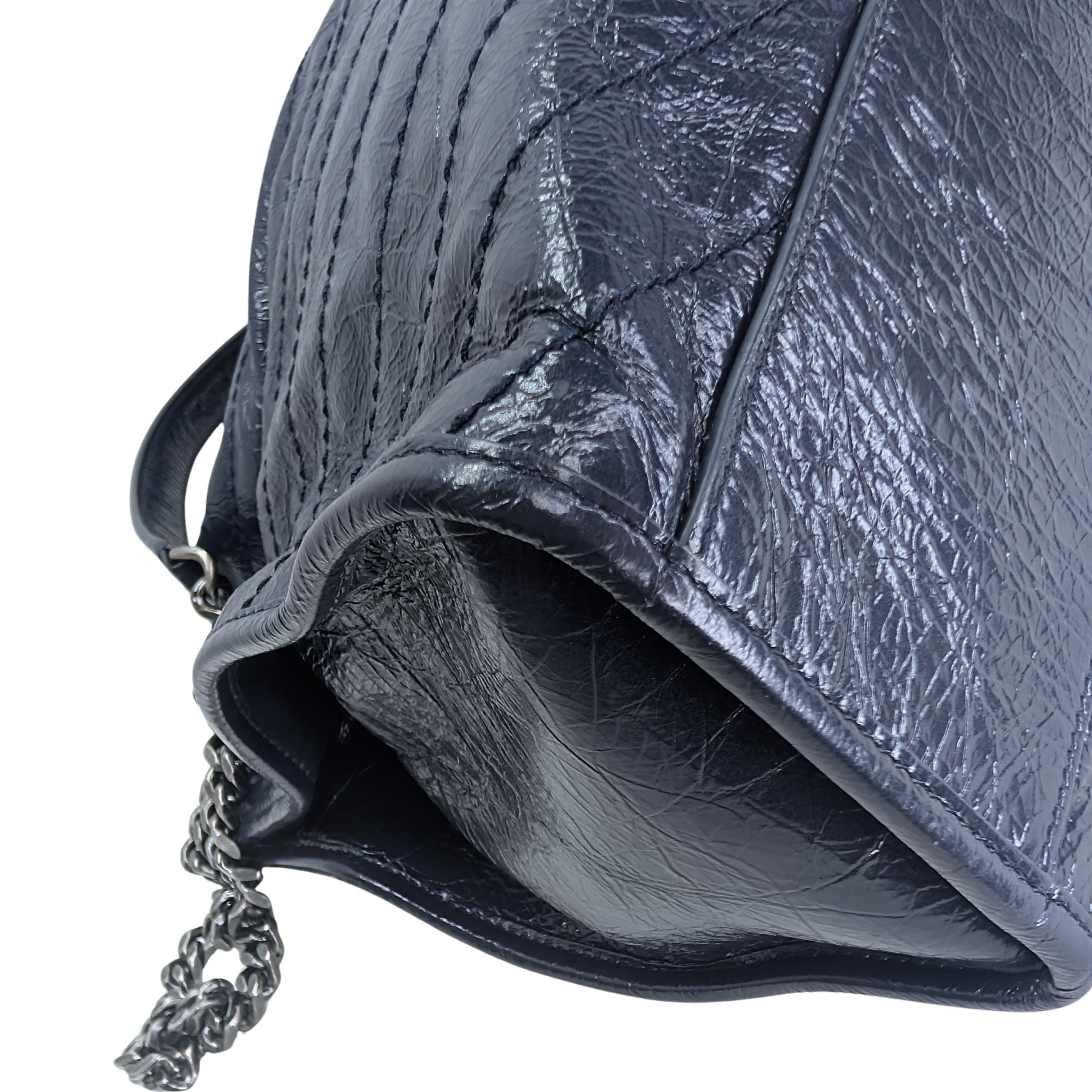 Saint Laurent Crinkled Leather Niki Shopper Tote Navy