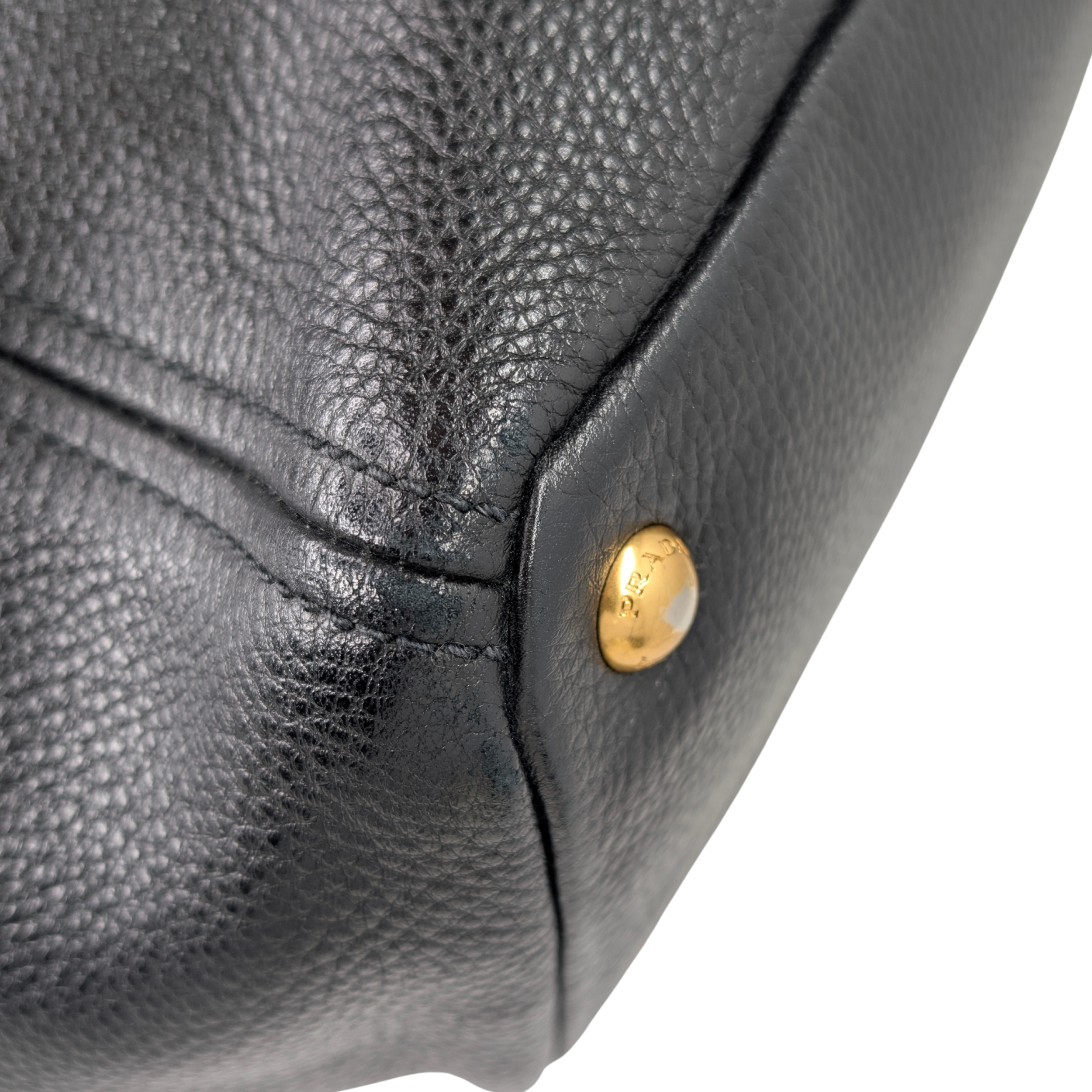 Prada Vitello Daino Side Pocket Leather Tote Bag Black