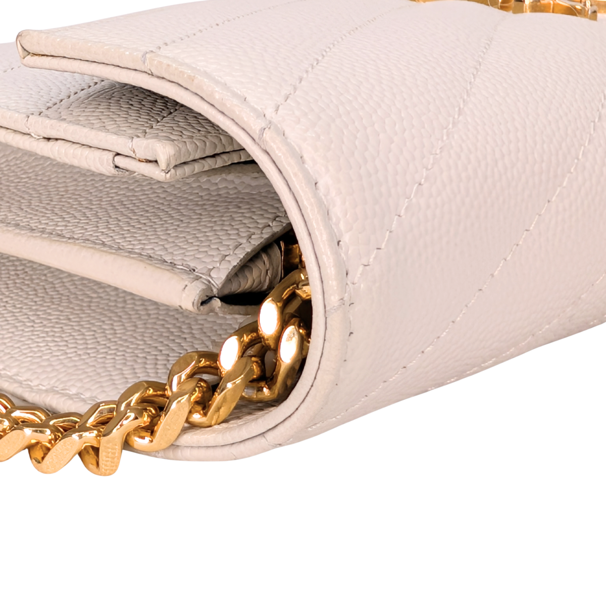 Saint Laurent Cassandre Envelope Chain Wallet Blanc White