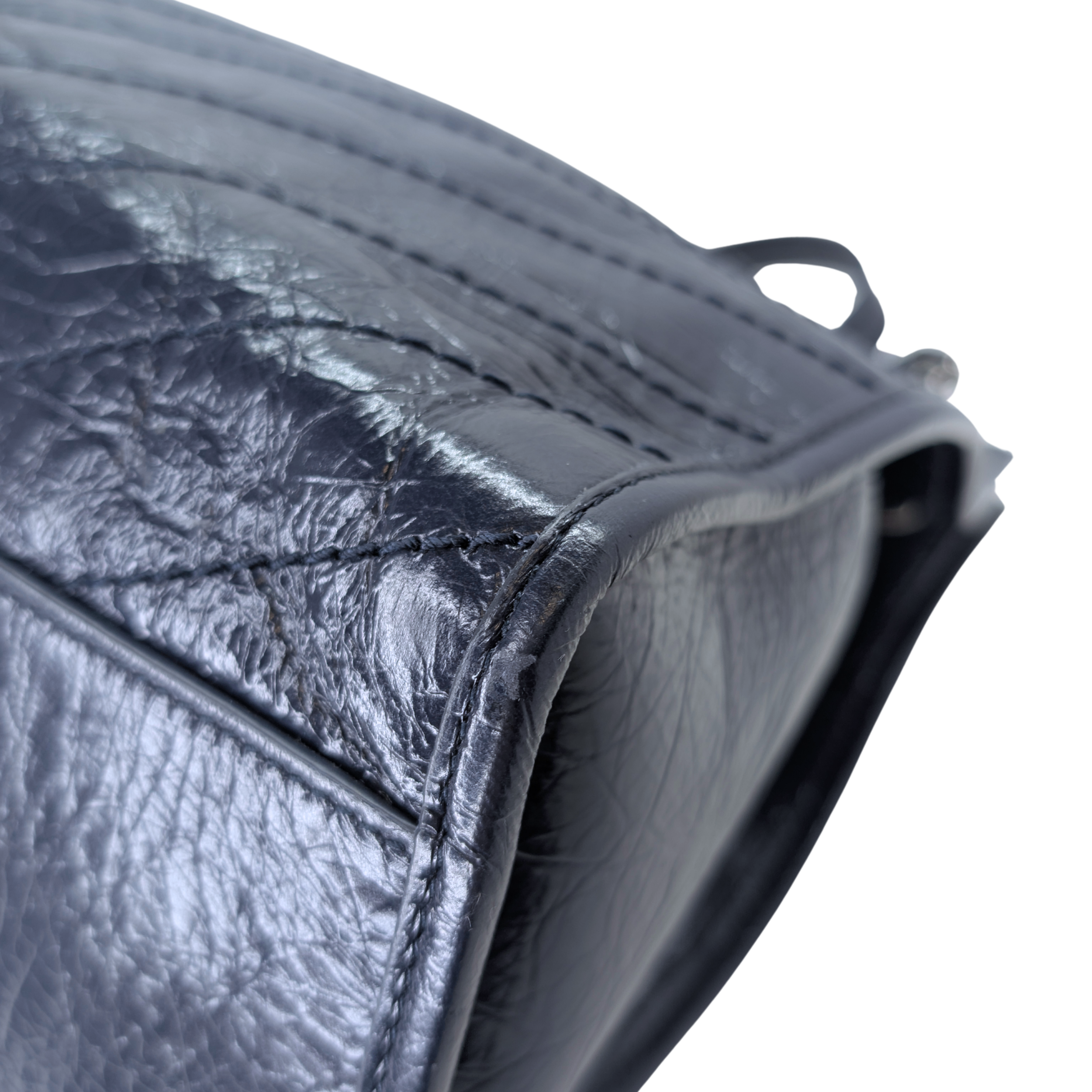 Saint Laurent Crinkled Leather Niki Shopper Tote Navy
