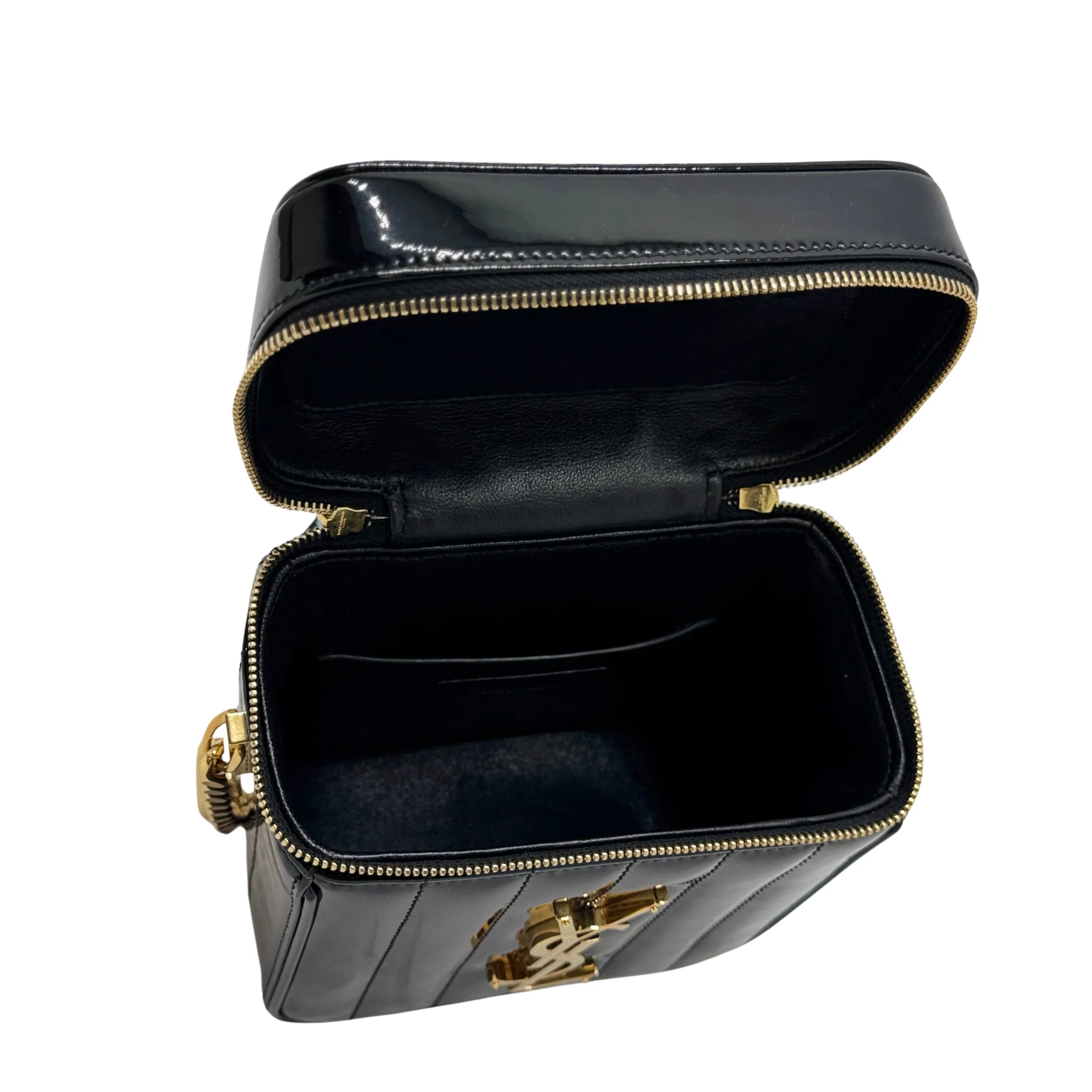 Saint Laurent Patent Matelasse Vicky Vanity Crossbody Bag Black - Lost Designer