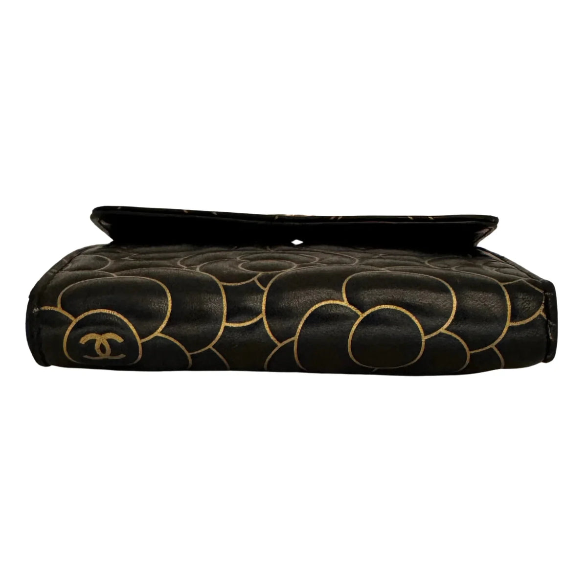 Chanel Lambskin Camellia Embossed Wallet in Black & Gold - Lost Designer