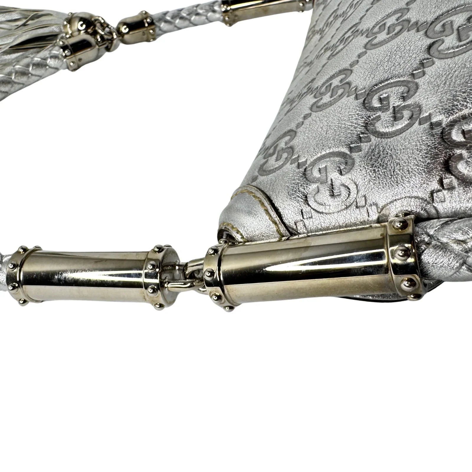 Gucci Guccissima Small Britt Tassel Shoulder Bag – Silver - Lost Designer