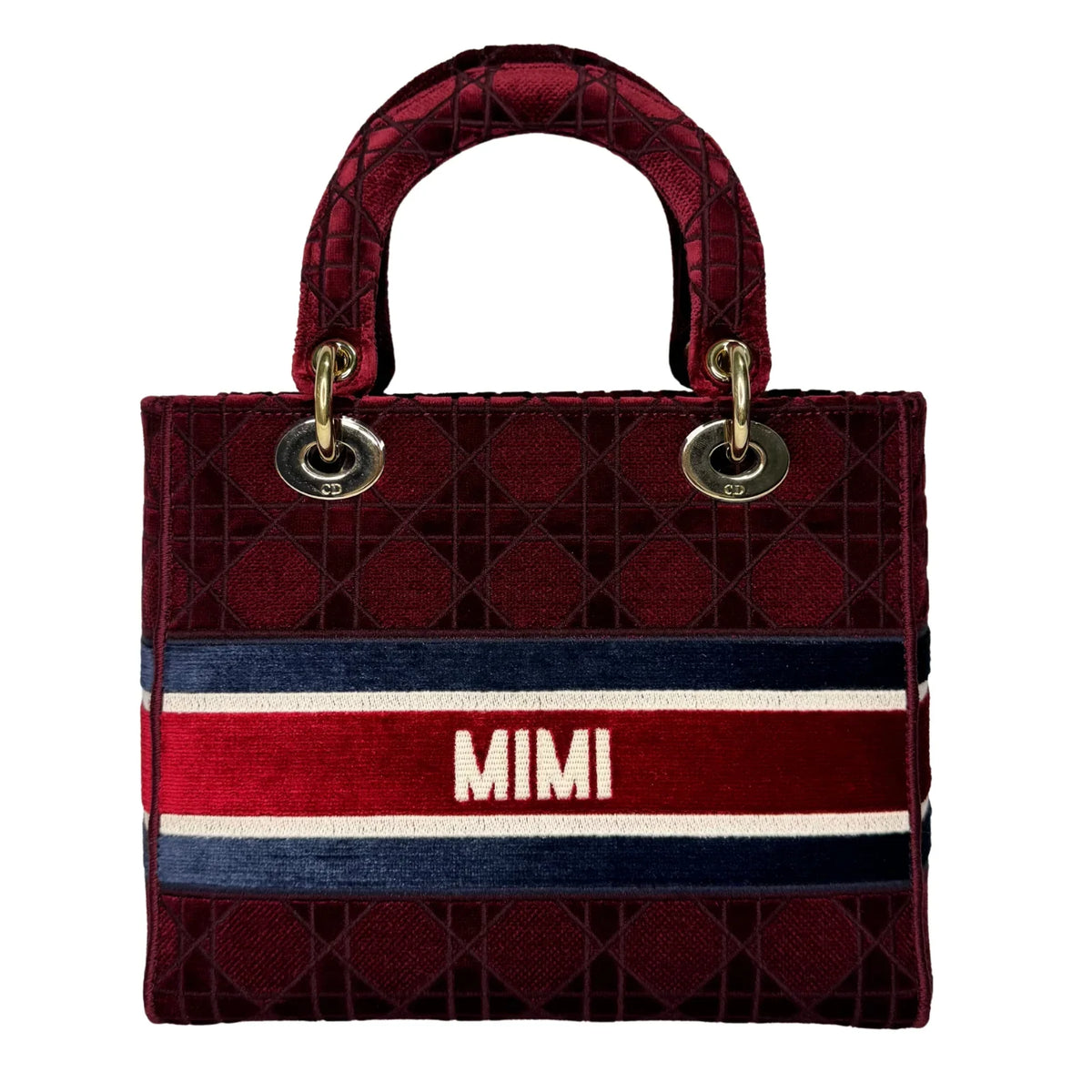 Christian Dior Velvet Cannage Medium Lady D-Lite Bag Burguandy - Lost Designer