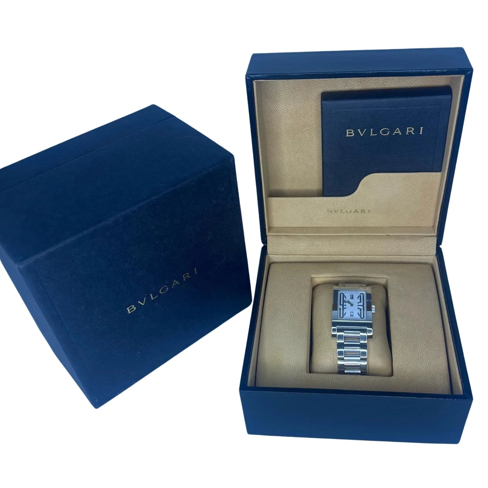 BVLGARI Rettangolo RT45S Automatic Watch Mens– 45mm – White Dial –Stainless Steel - Lost Designer