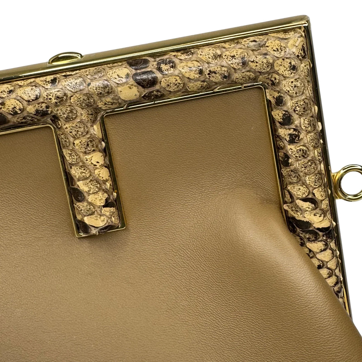 Fendi First Small Shiny Nappa Beige Snakeskin Lambskin Crossbody Bag - Lost Designer