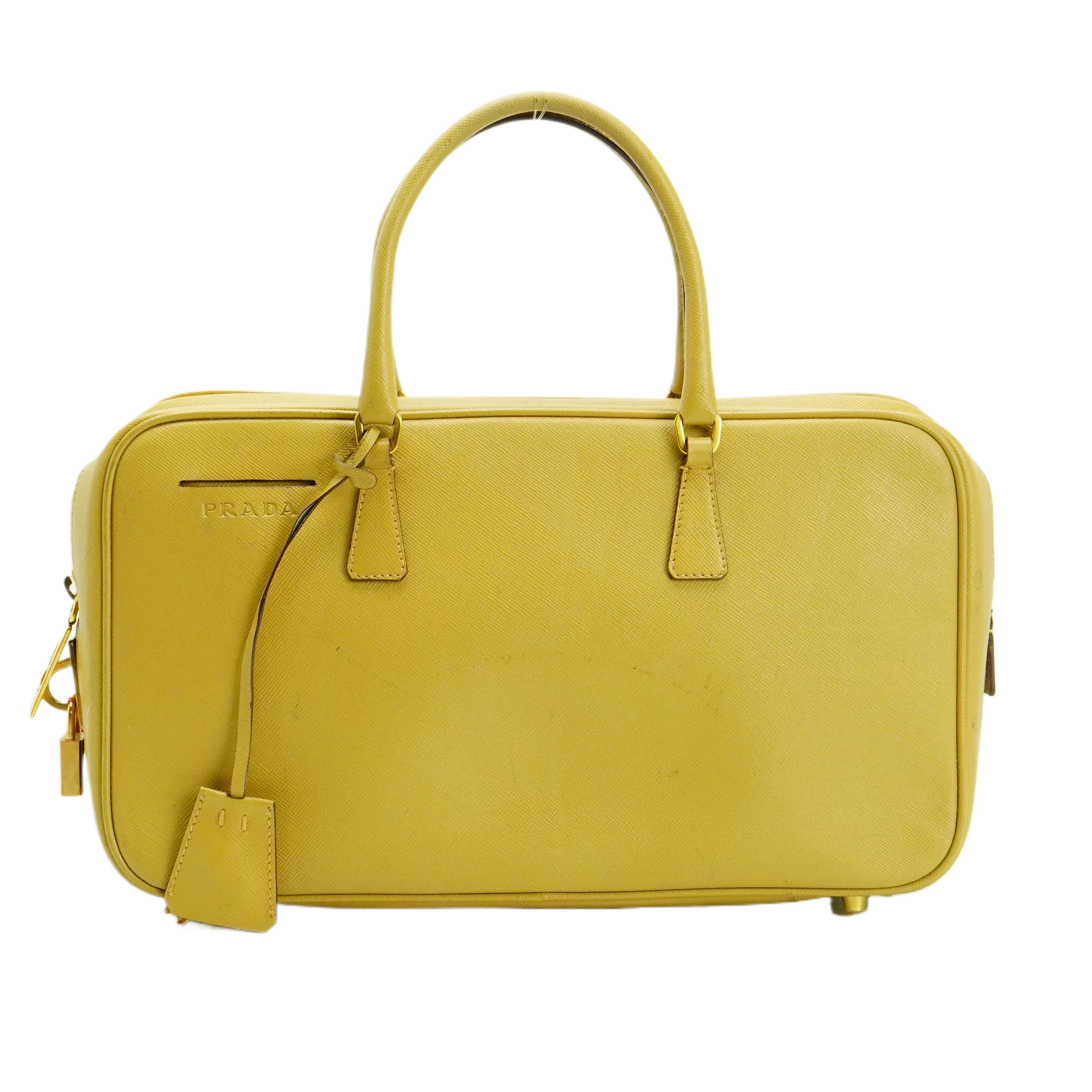 Prada Saffiano Leather Mustard Yellow Handbag - Lost Designer
