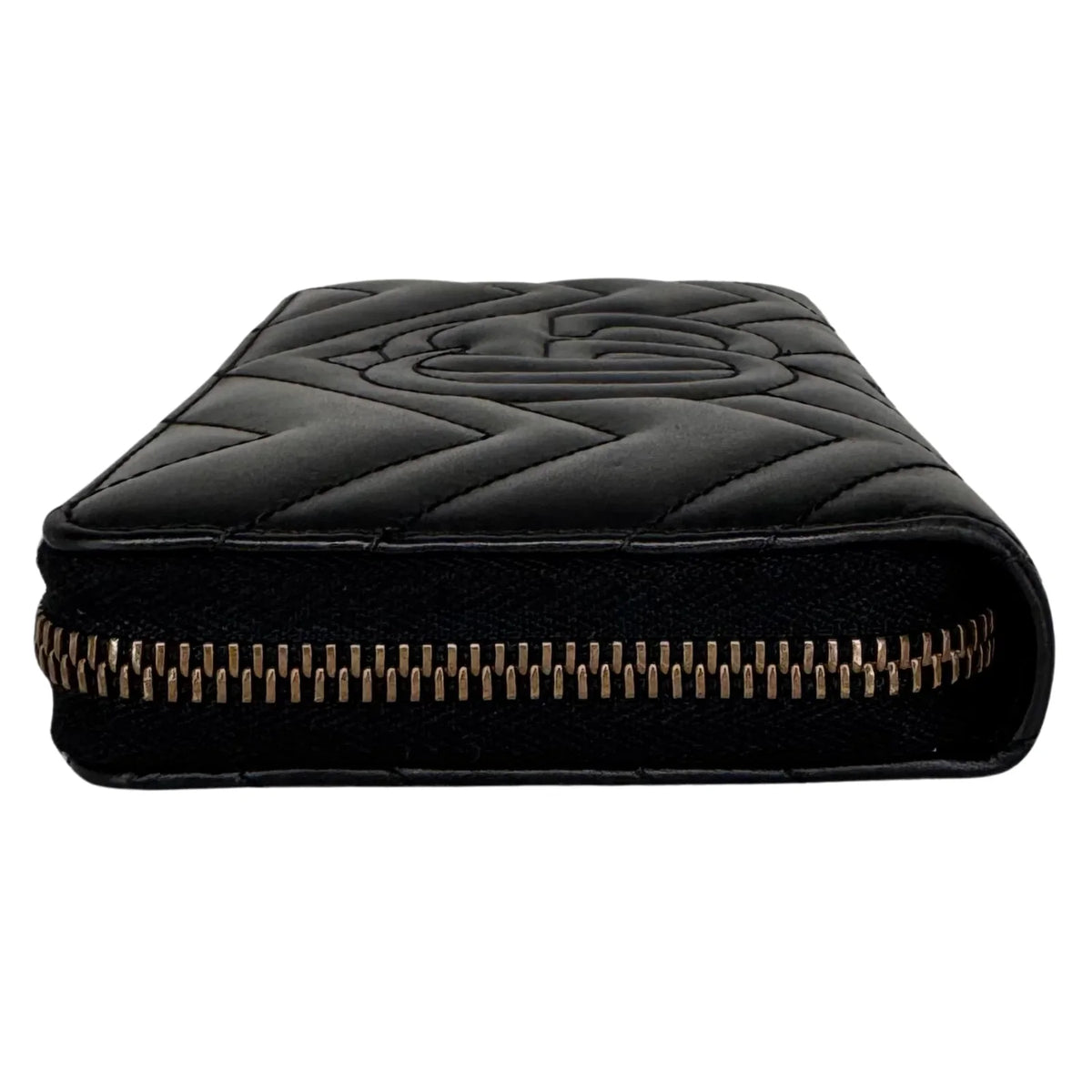 Gucci GG Marmont Zip-Around Long Wallet Black Matelassé Chevron Leather - Lost Designer