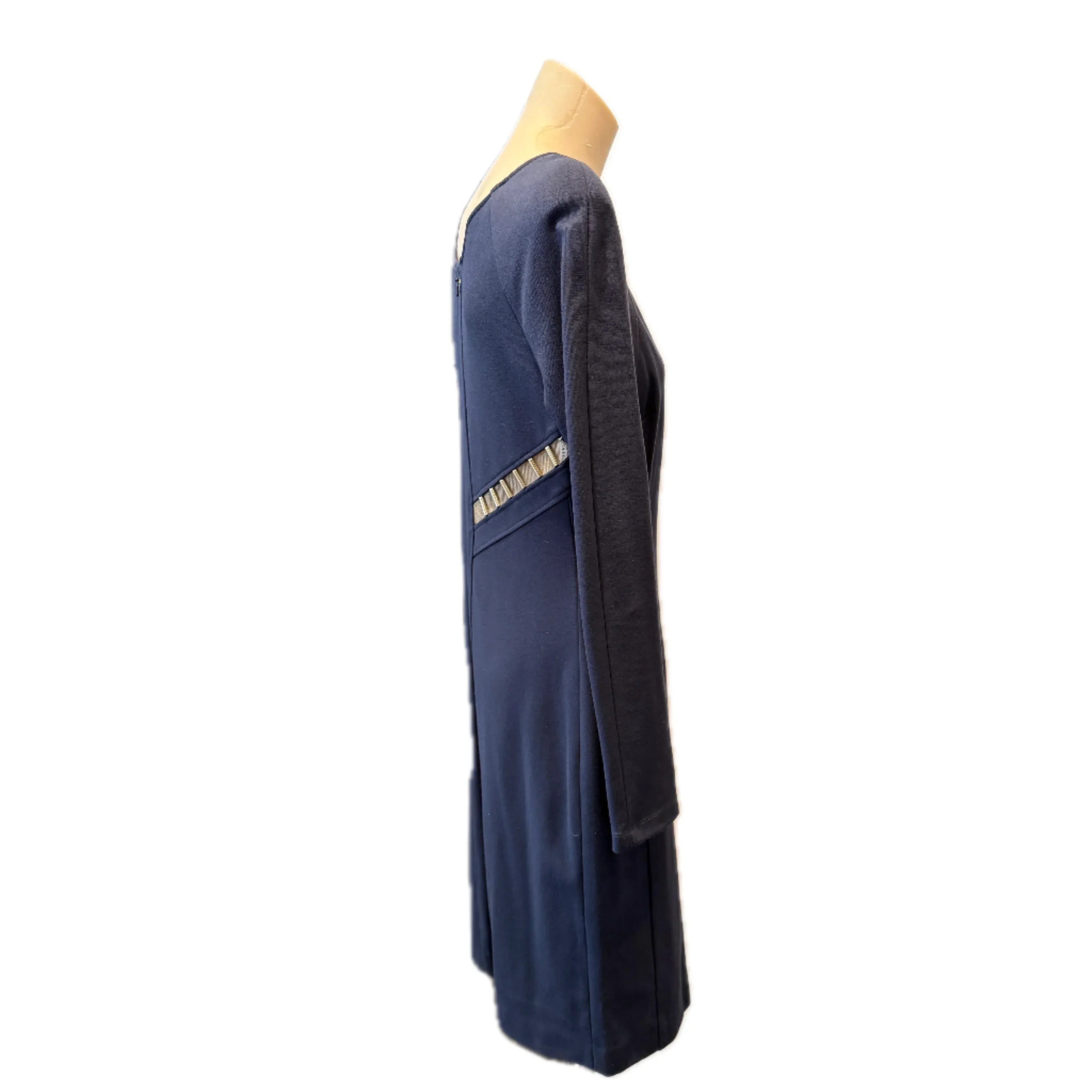 Versace Navy Long Sleeve Fitted Dress with Hardware Detail – Size 44 - Lost Designer