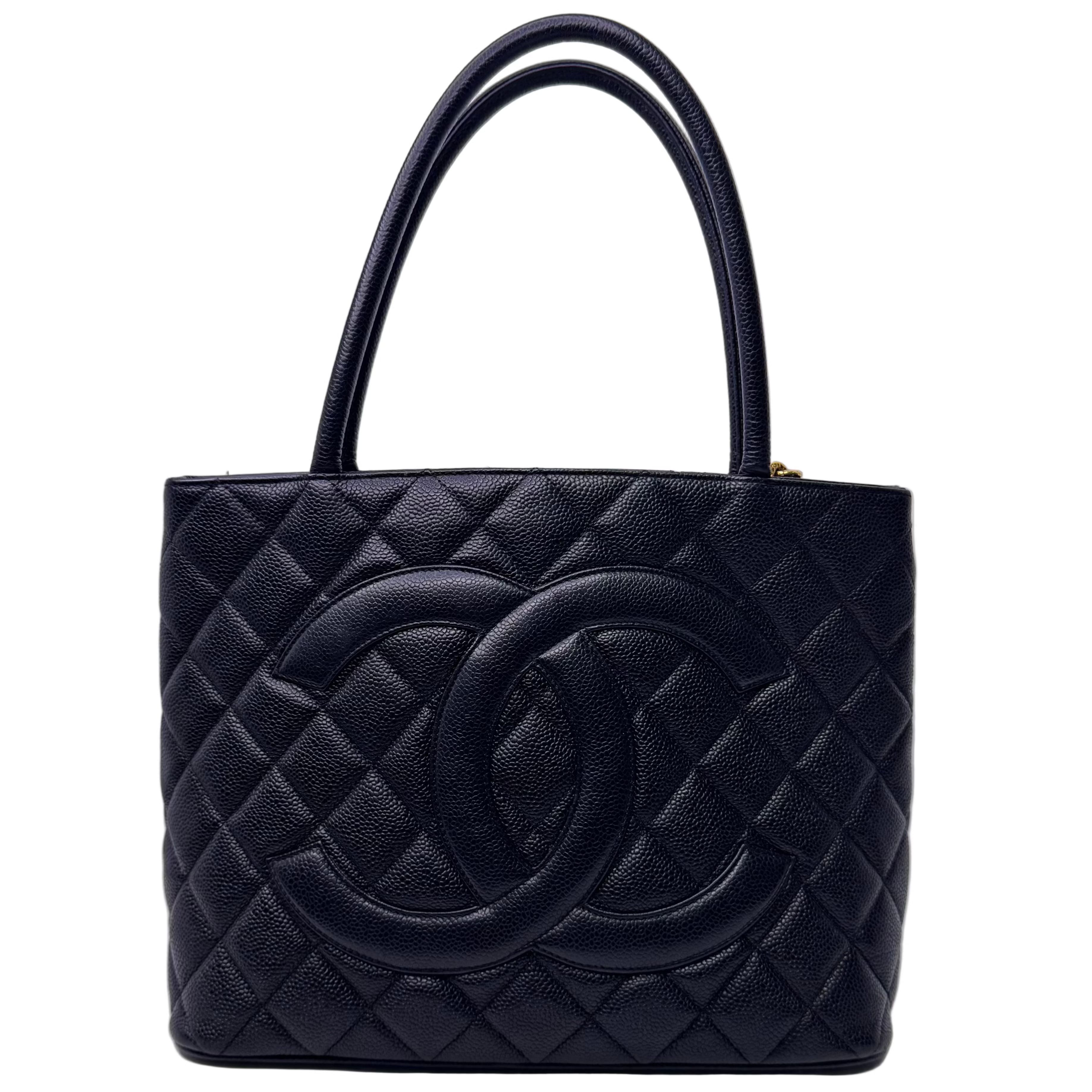 Chanel Medalion Tote Bag Grained Calfskin Leather Black - Lost Designer