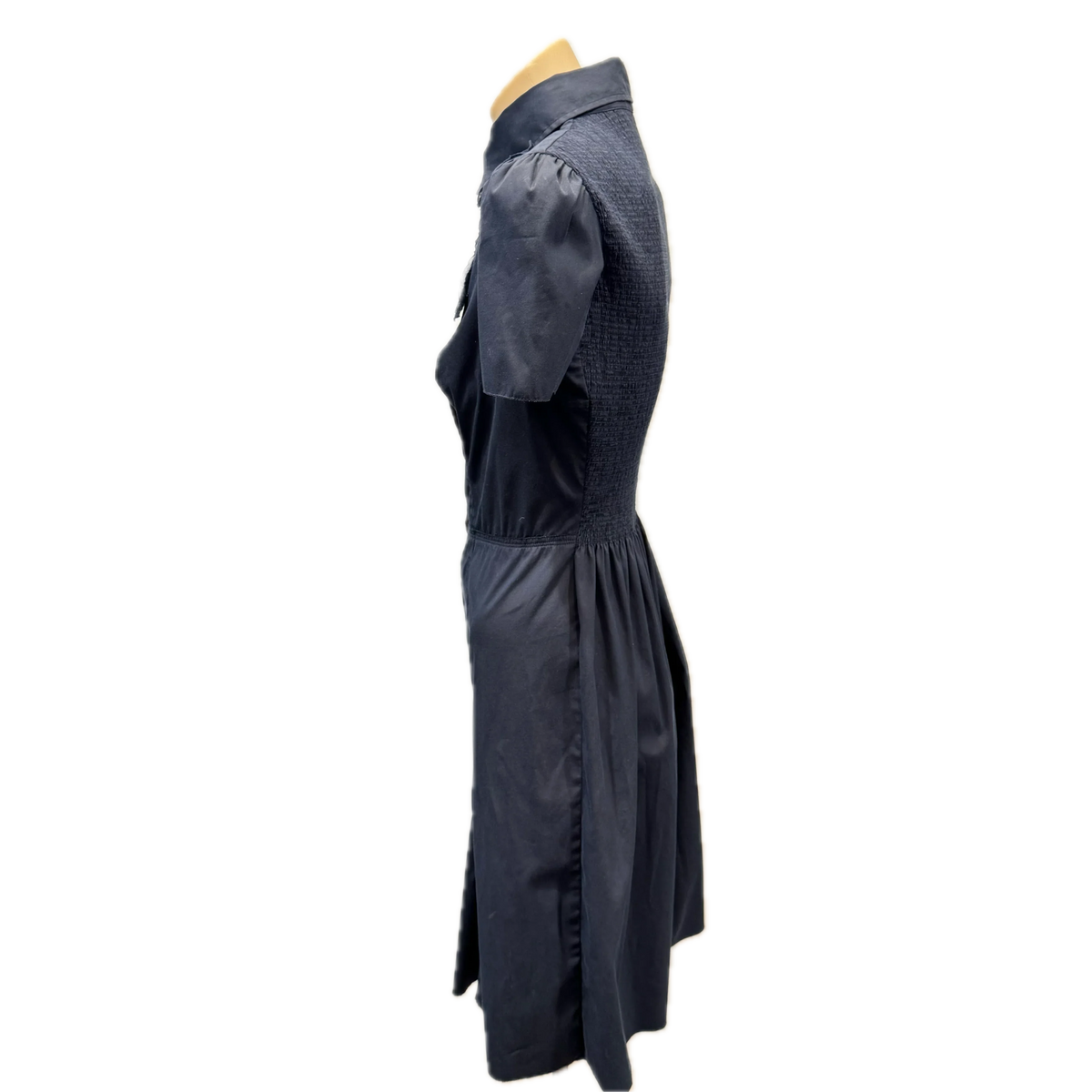 Prada Button Up Dress Navy 40 - Lost Designer