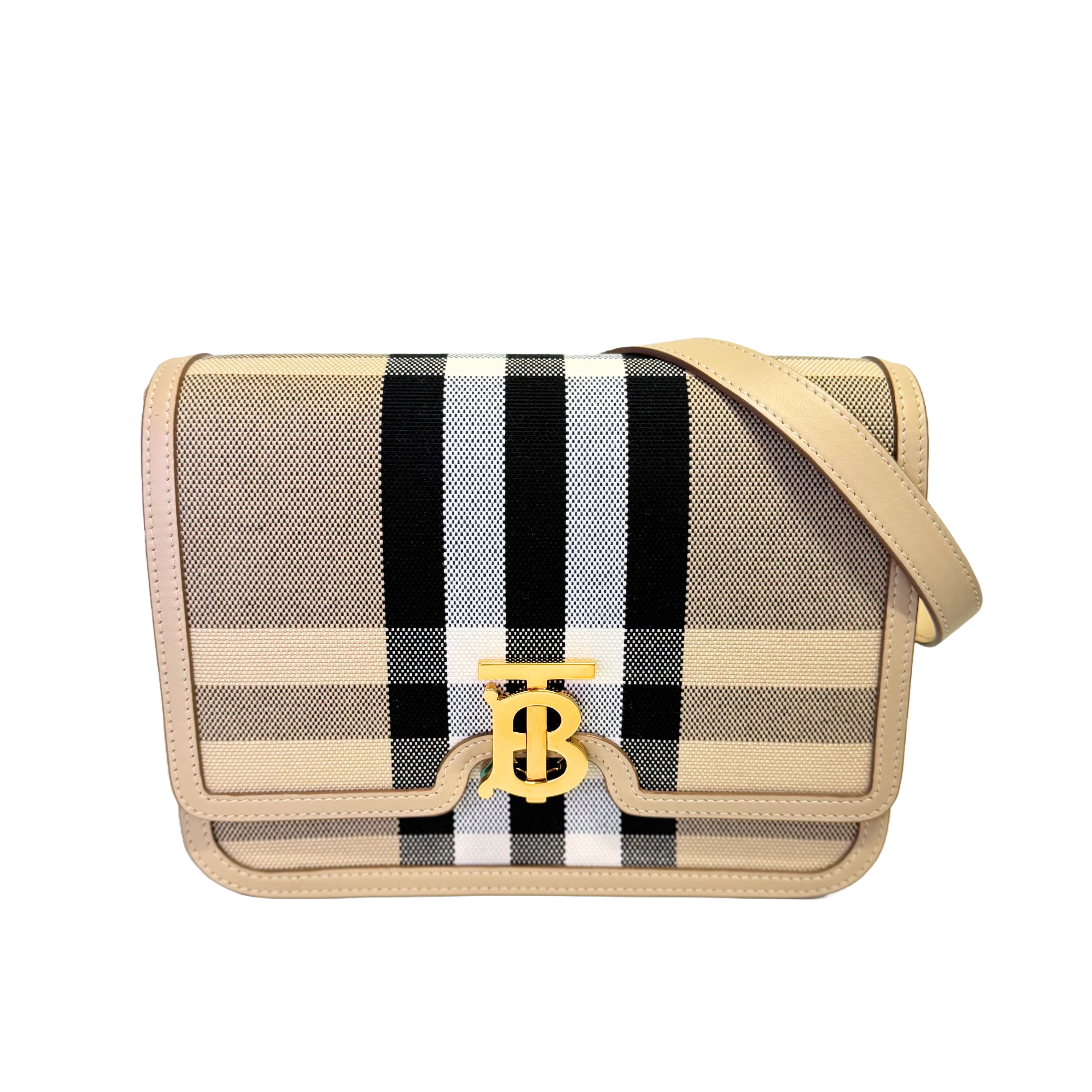 Burberry Canvas Check TB Crossbody Bag Beige - Lost Designer