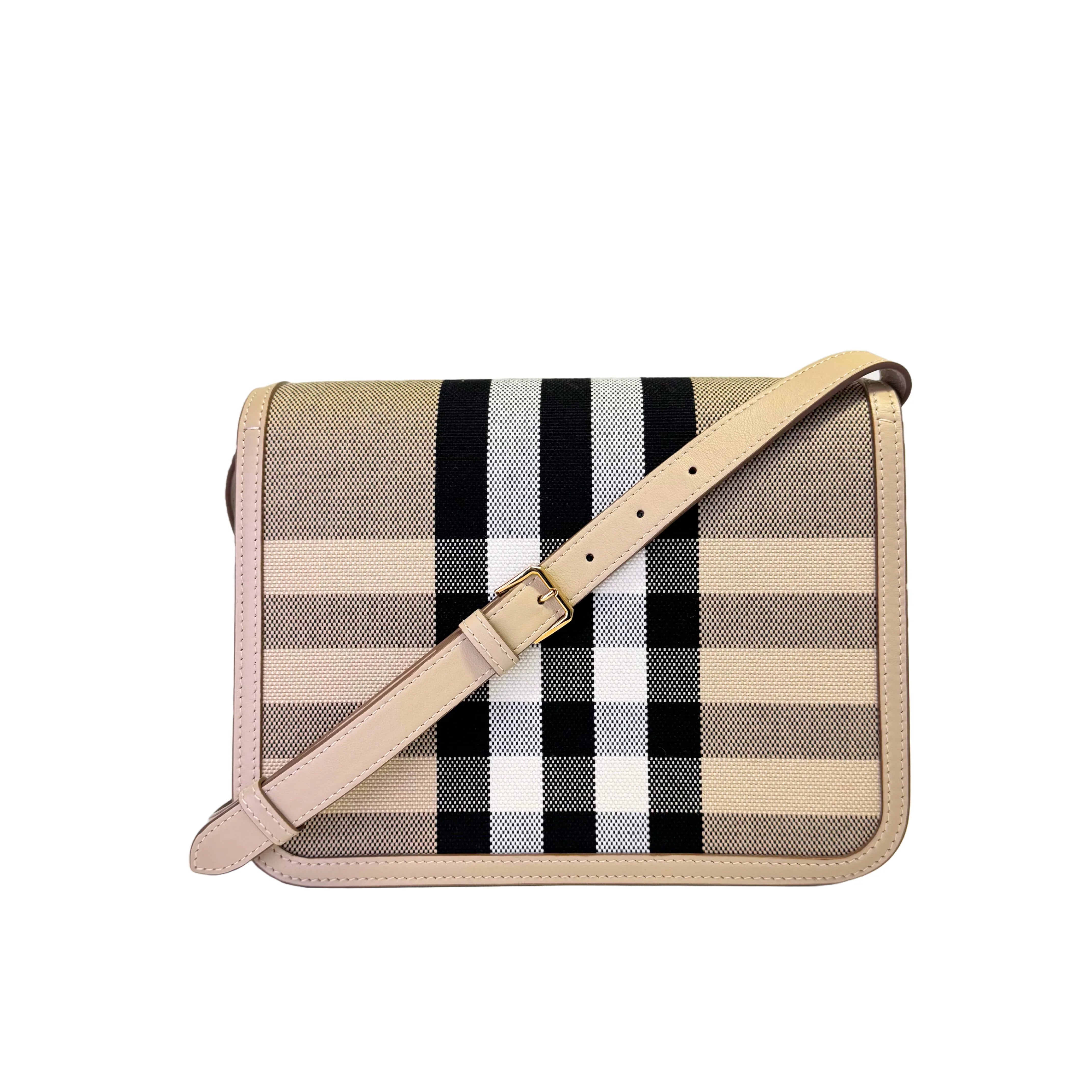 Burberry Canvas Check TB Crossbody Bag Beige - Lost Designer