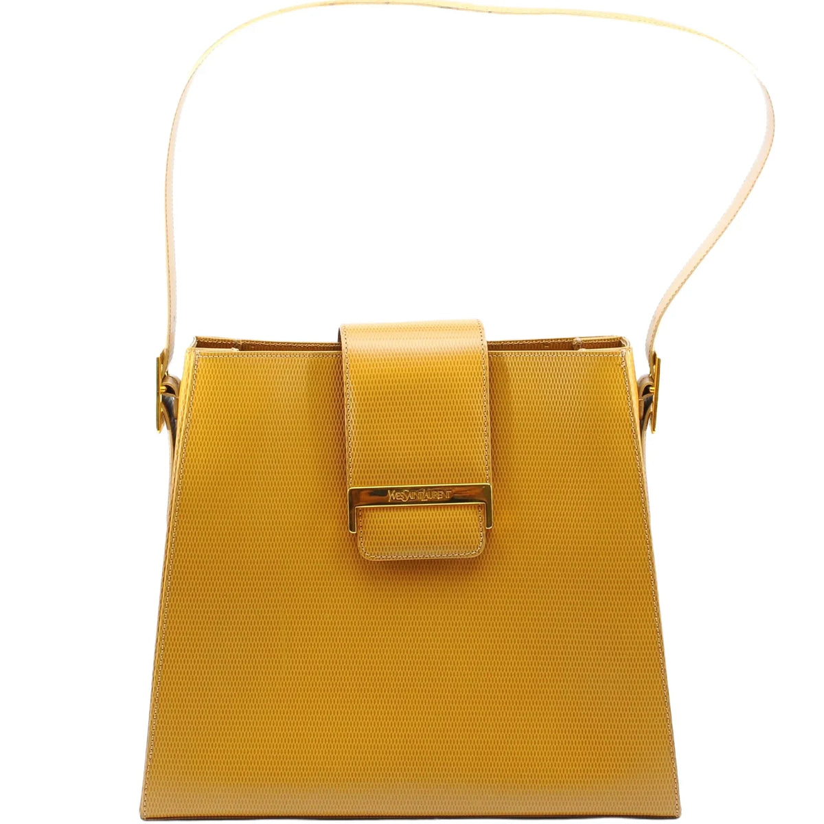Saint Laurent Lizard Embossed Leather Shoulder Bag Amber - Lost Designer