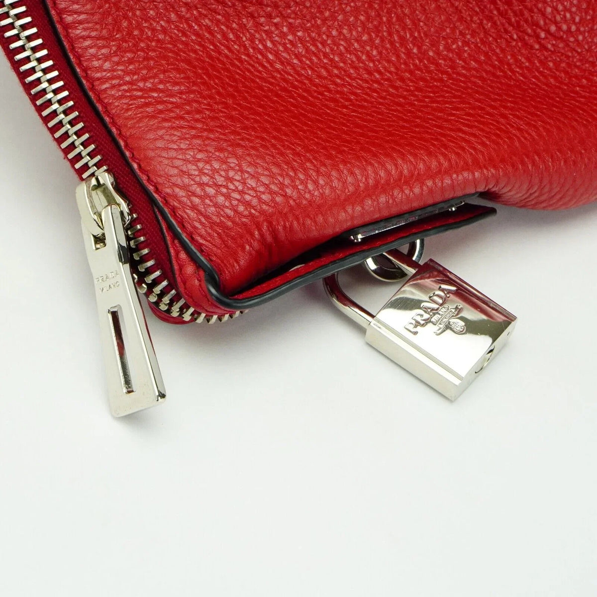 Prada Vitello Daino Pebbled Leather Tote Bag Red - Lost Designer