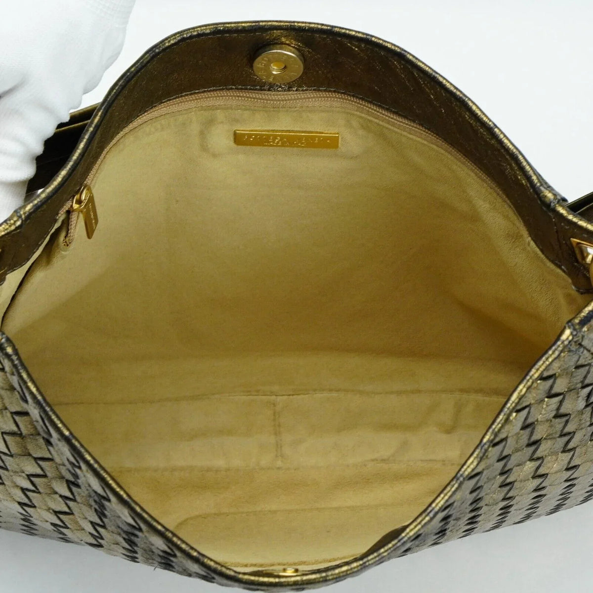 Bottega Veneta Intrecciato Leather Shoulder Bag Gold - Lost Designer