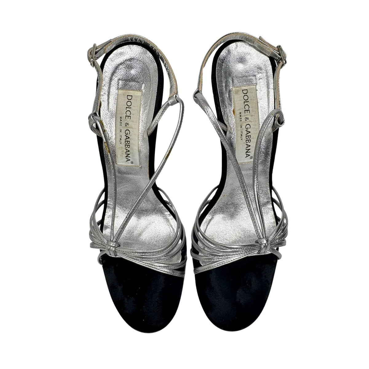 DOLCE & GABBANA Silver Metallic & Black Velvet Strappy Heels - Size 39.5 - Lost Designer