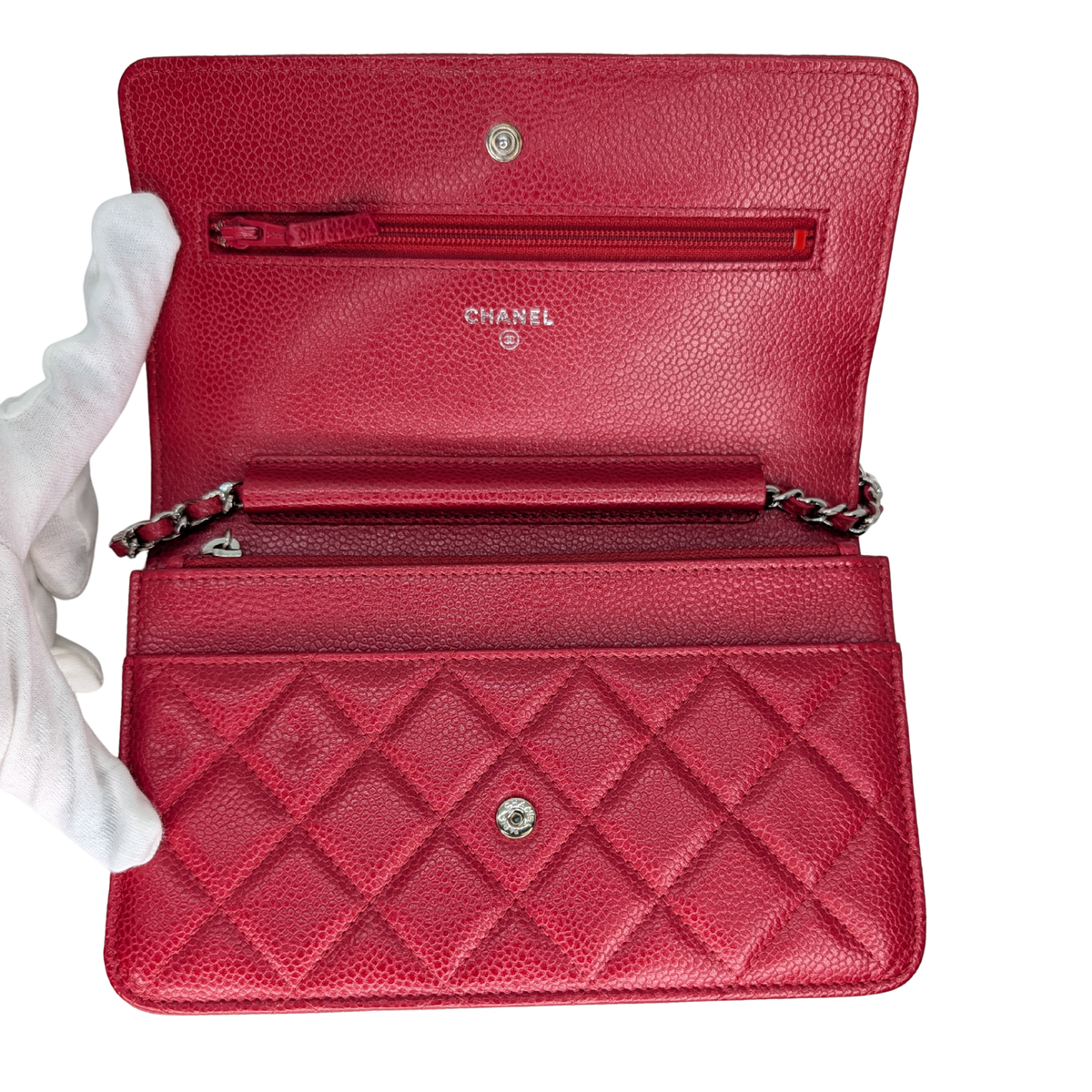 Chanel Caviar Wallet On Chain Red