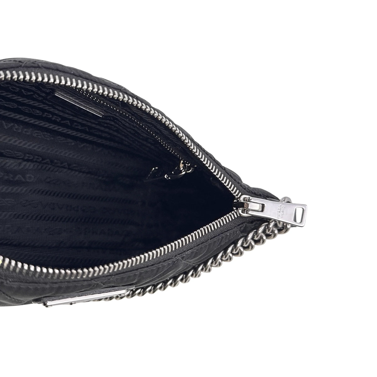 Prada Tessuto Quilted Chain Crossbody Bag Nylon Black - Lost Designer