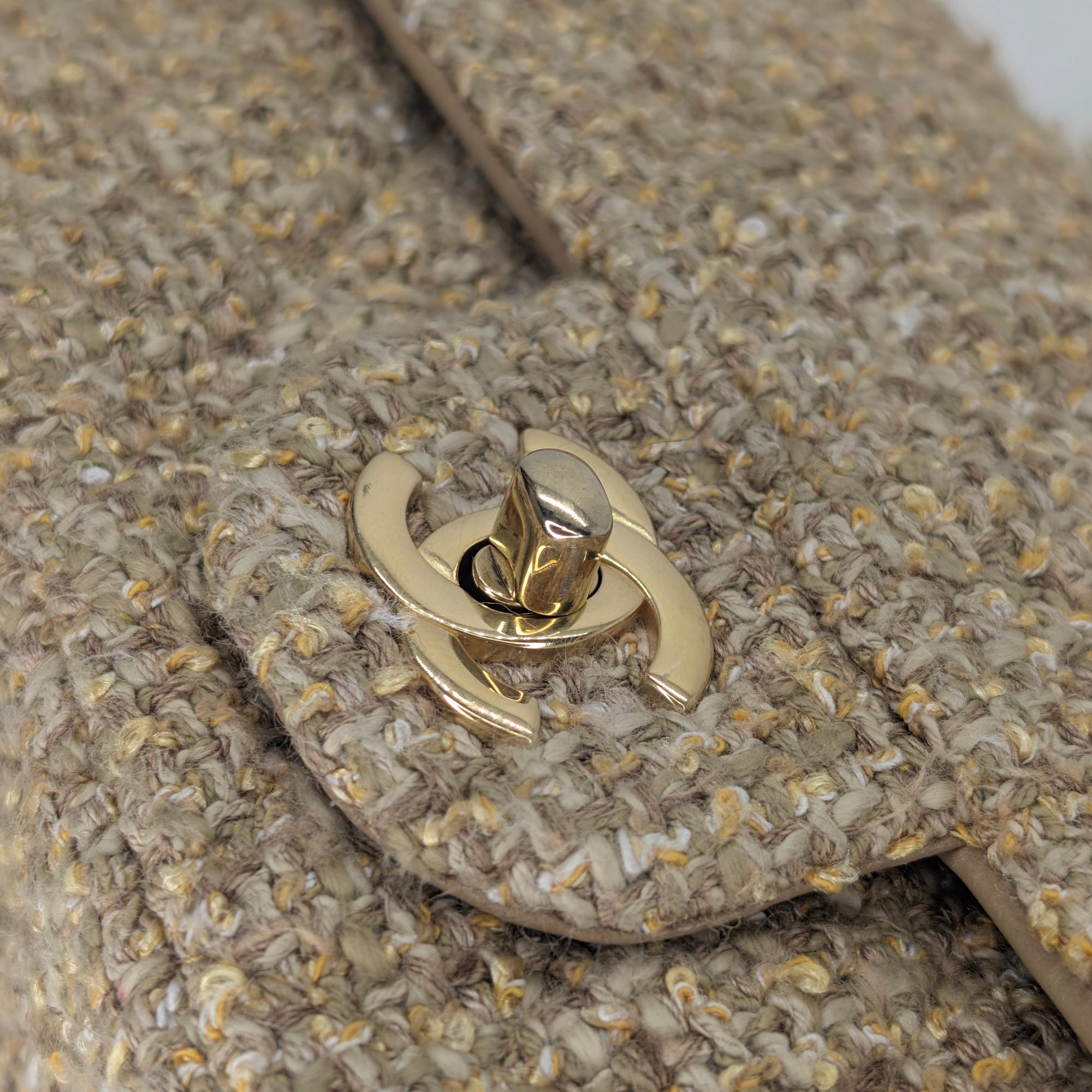 Chanel Mini Classic Tweed Handbag Beige