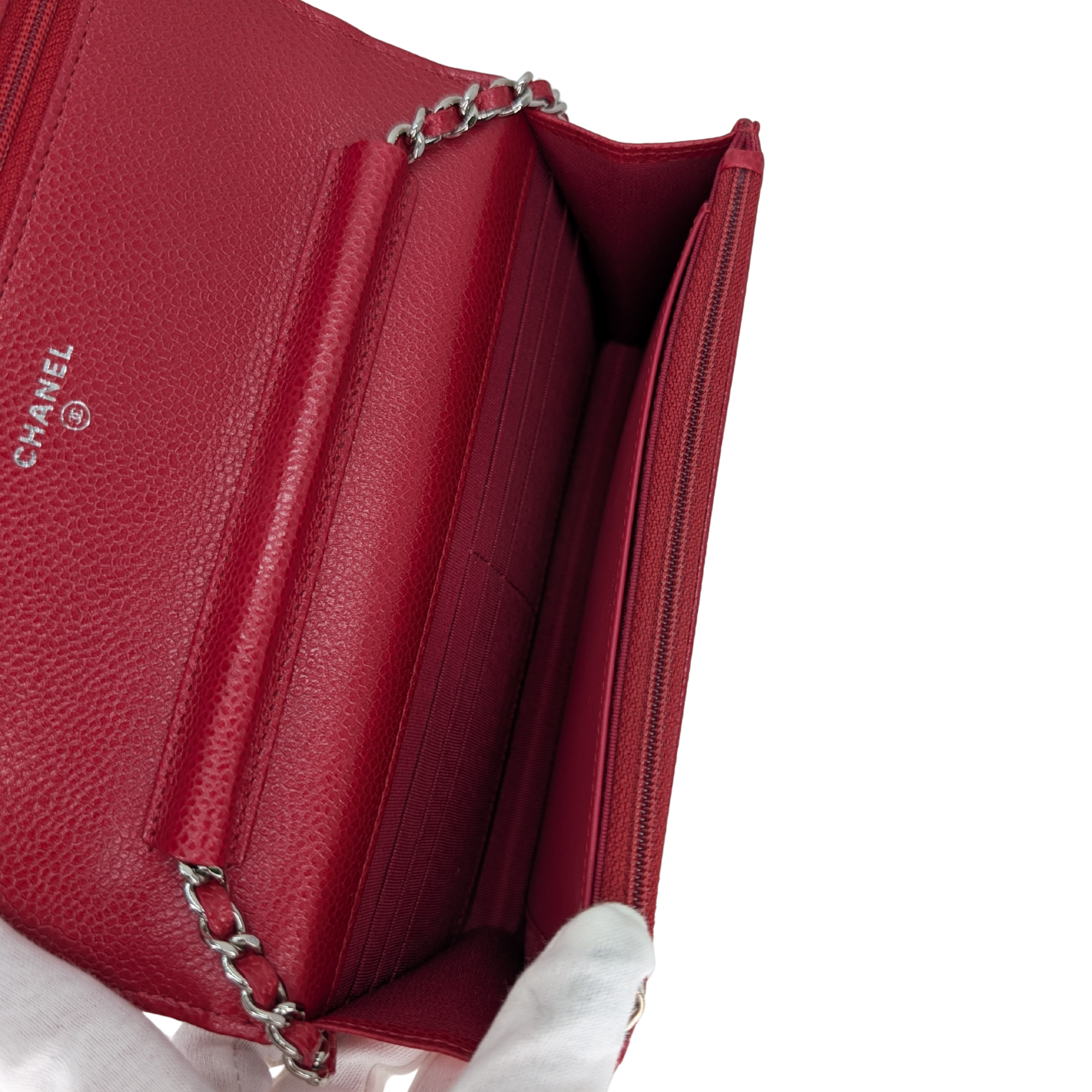 Chanel Caviar Wallet On Chain Red
