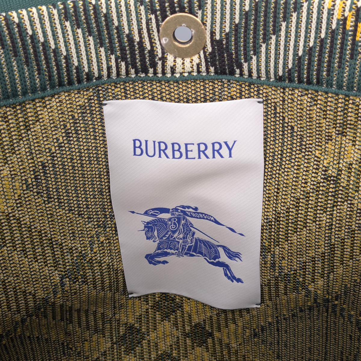Burberry Medium Green Check Knitted Tote Bag