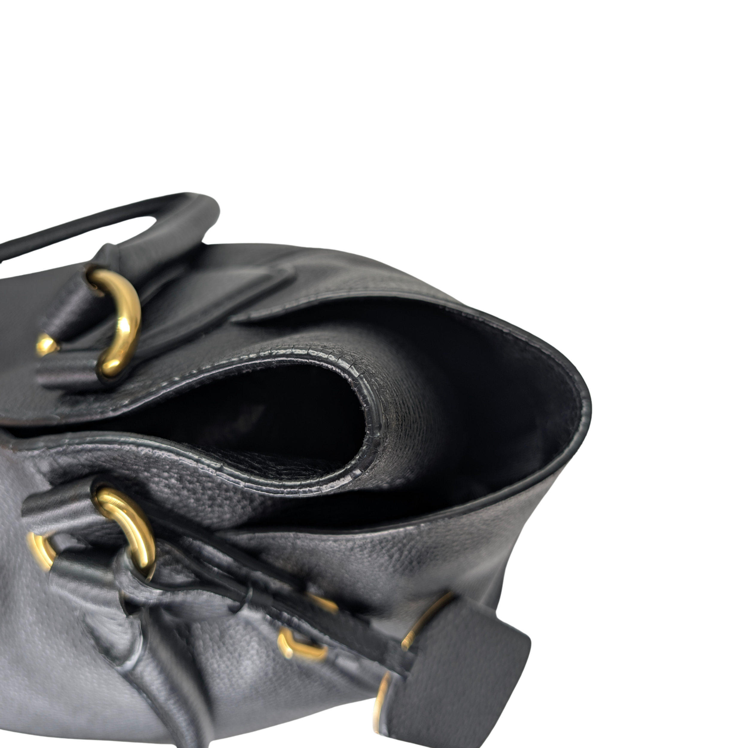 Prada Vitello Daino Side Pocket Leather Tote Bag Black