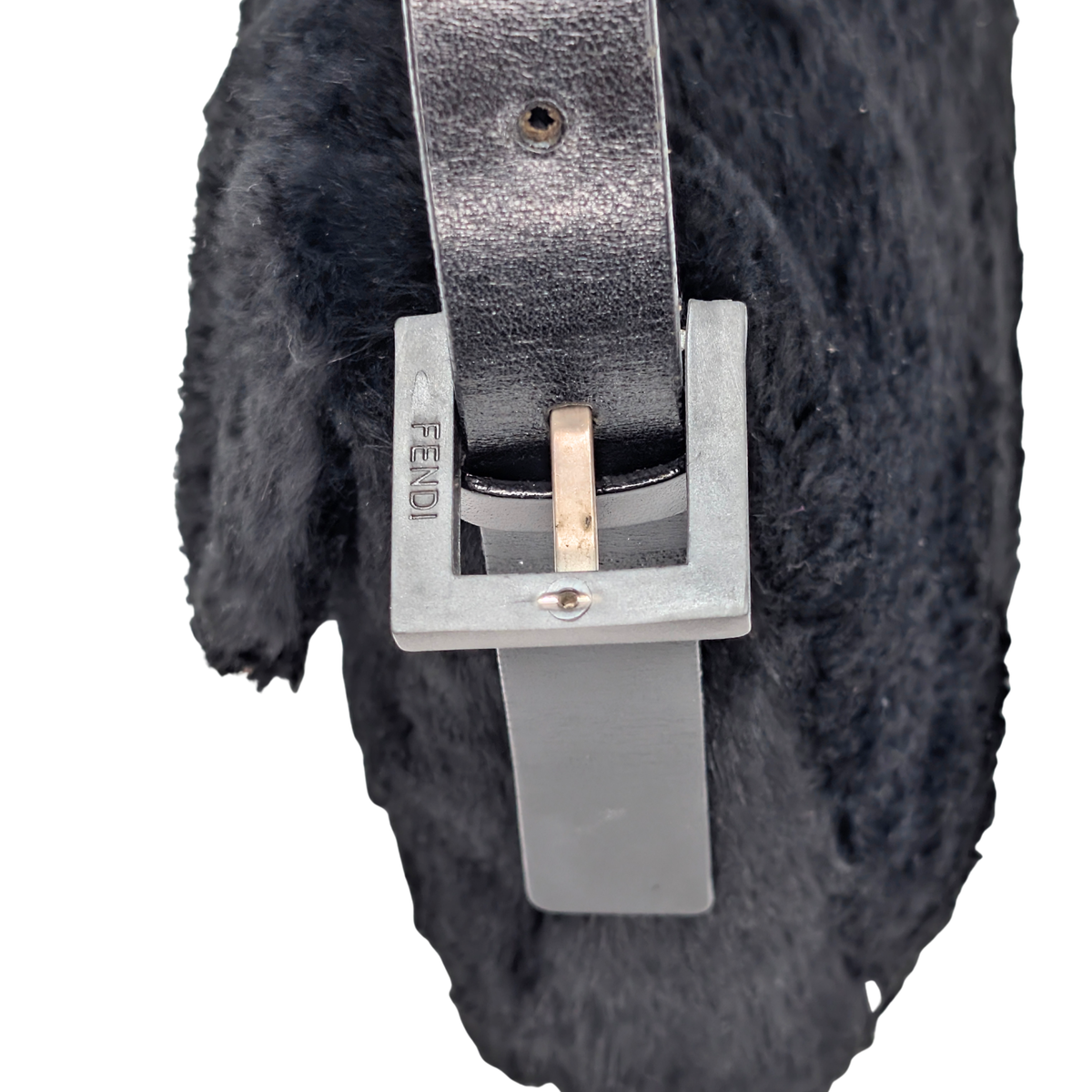 Fendi Rabbit Fur Baguette Handbag Black