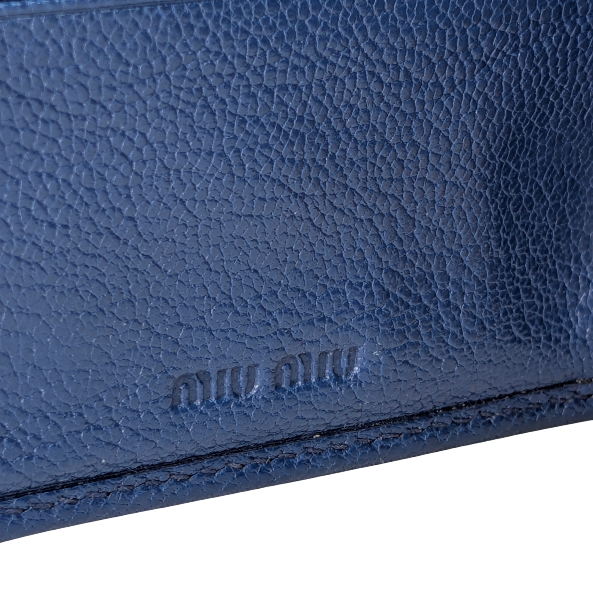 Miu Miu Madras Flap Long Wallet Leather Blue