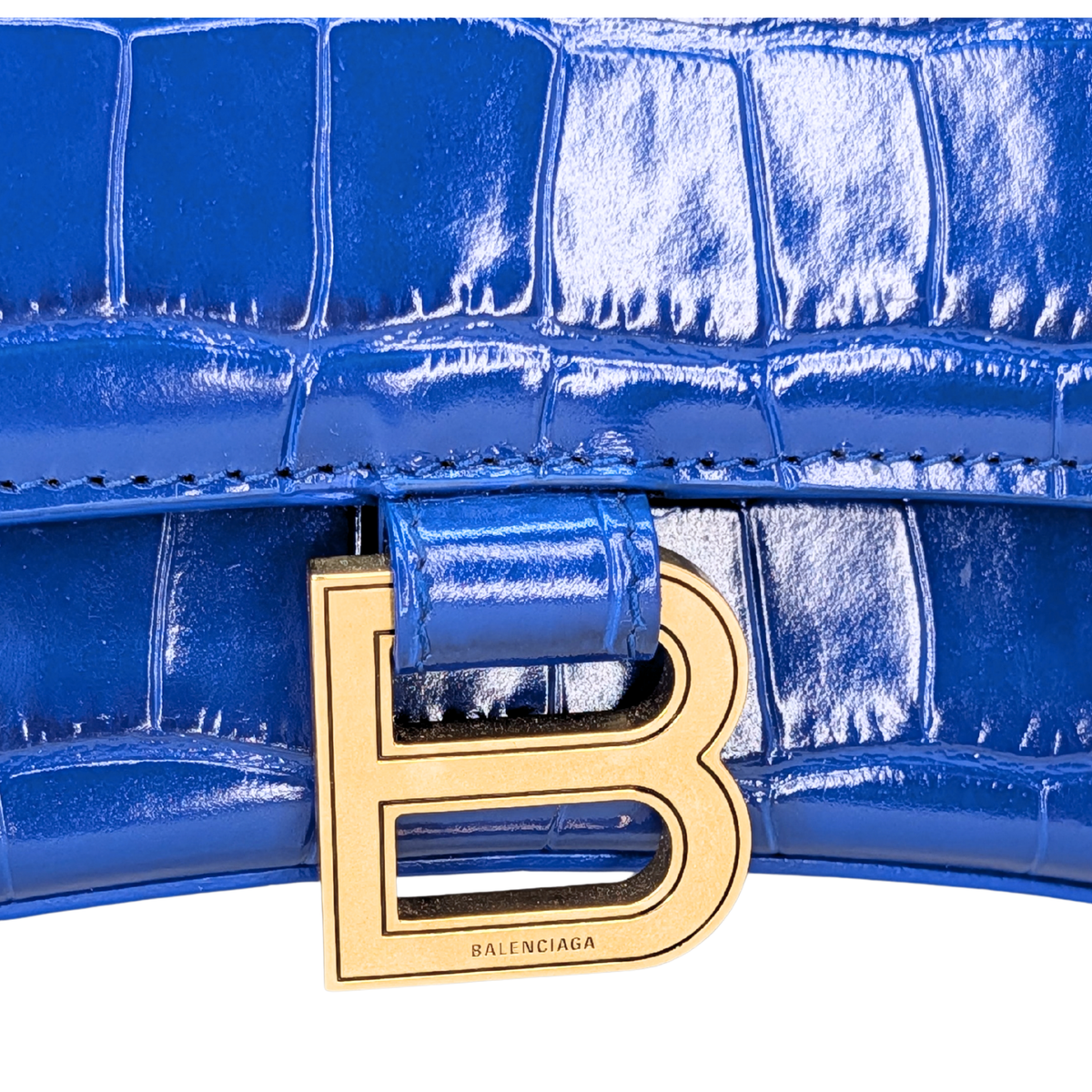 Balenciaga Hourglass Crocodile Embossed Blue