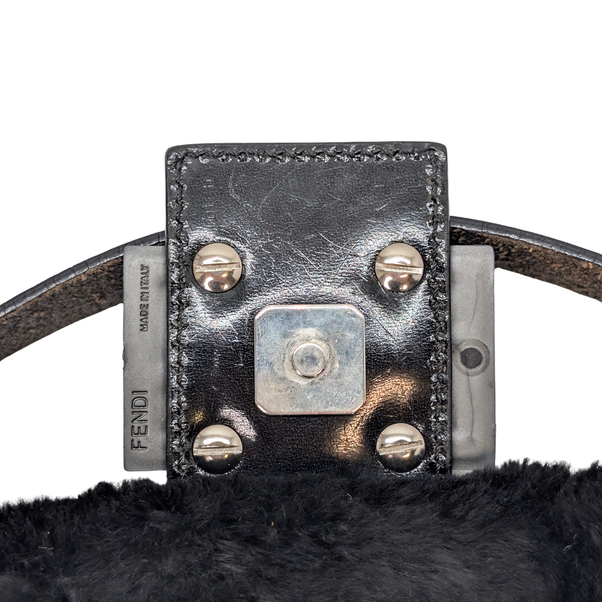 Fendi Rabbit Fur Baguette Handbag Black