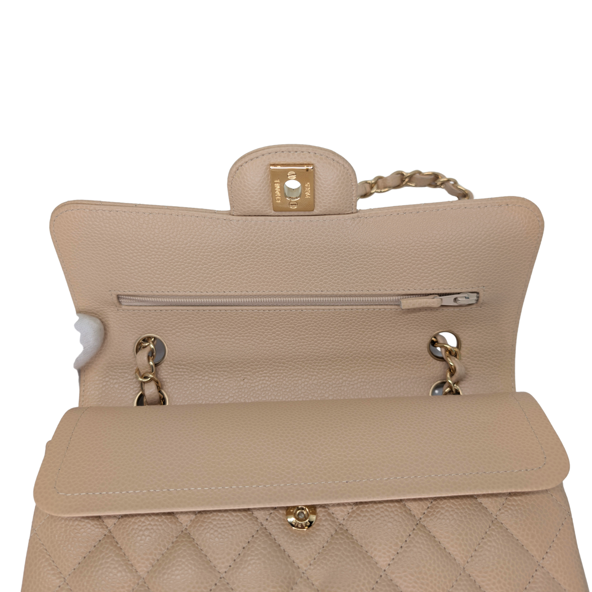 Chanel Classic Flap Small Caviar 2022 Microchip Shoulder Bag Beige