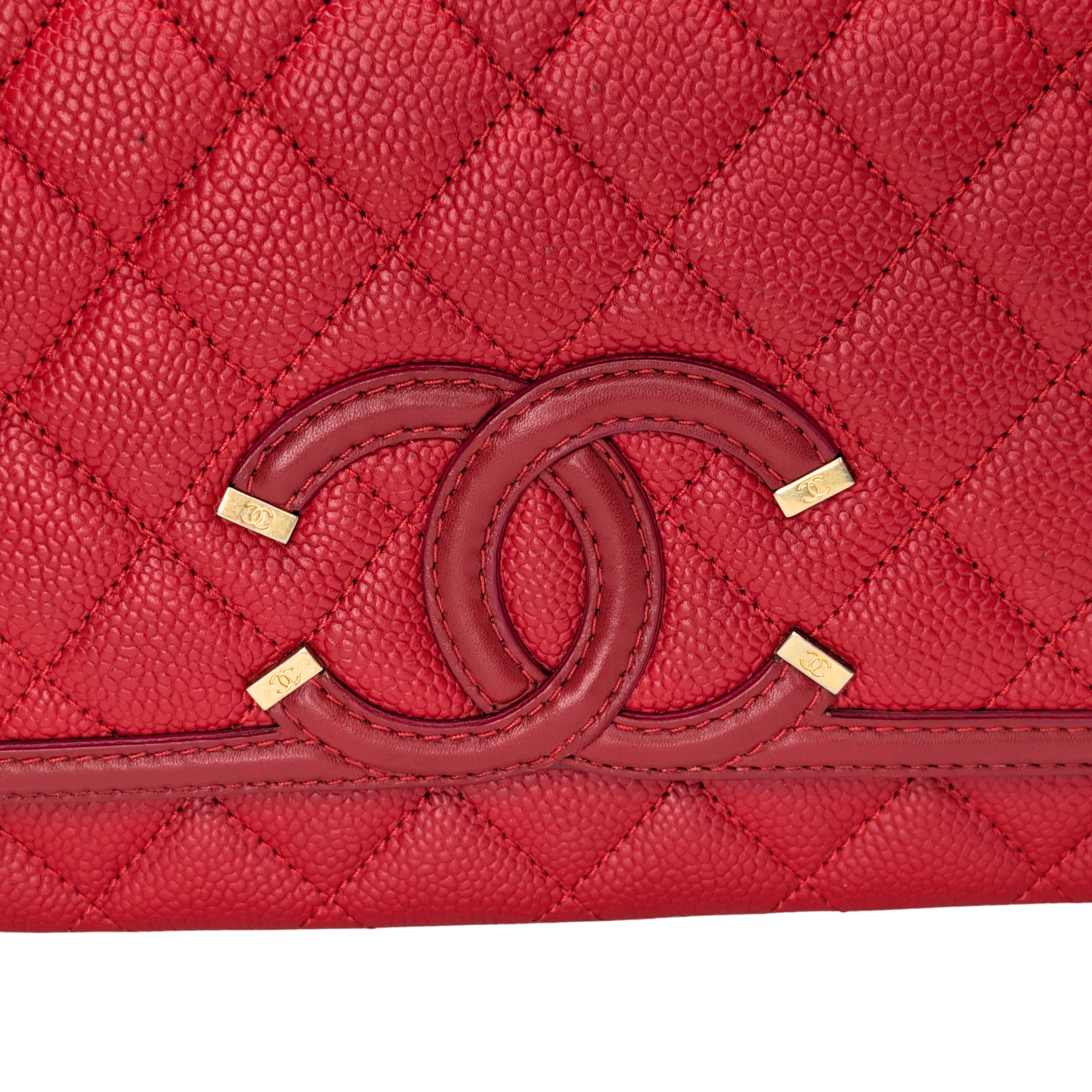 Chanel Medium CC Quilted Caviar Filigree Flap Bag Red