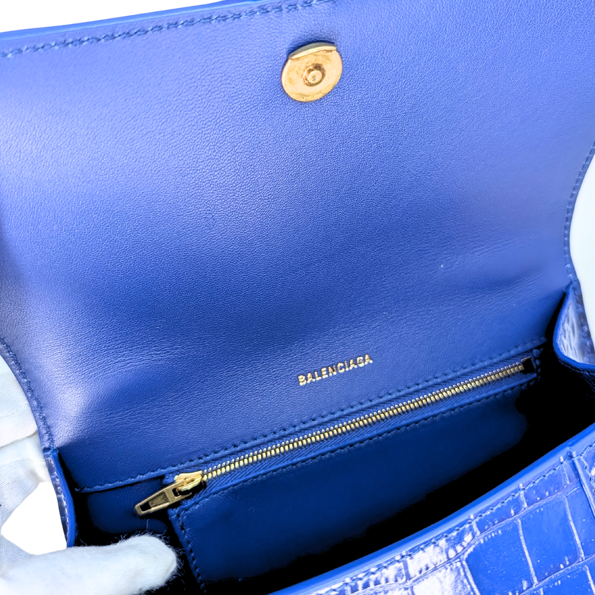 Balenciaga Hourglass Crocodile Embossed Blue
