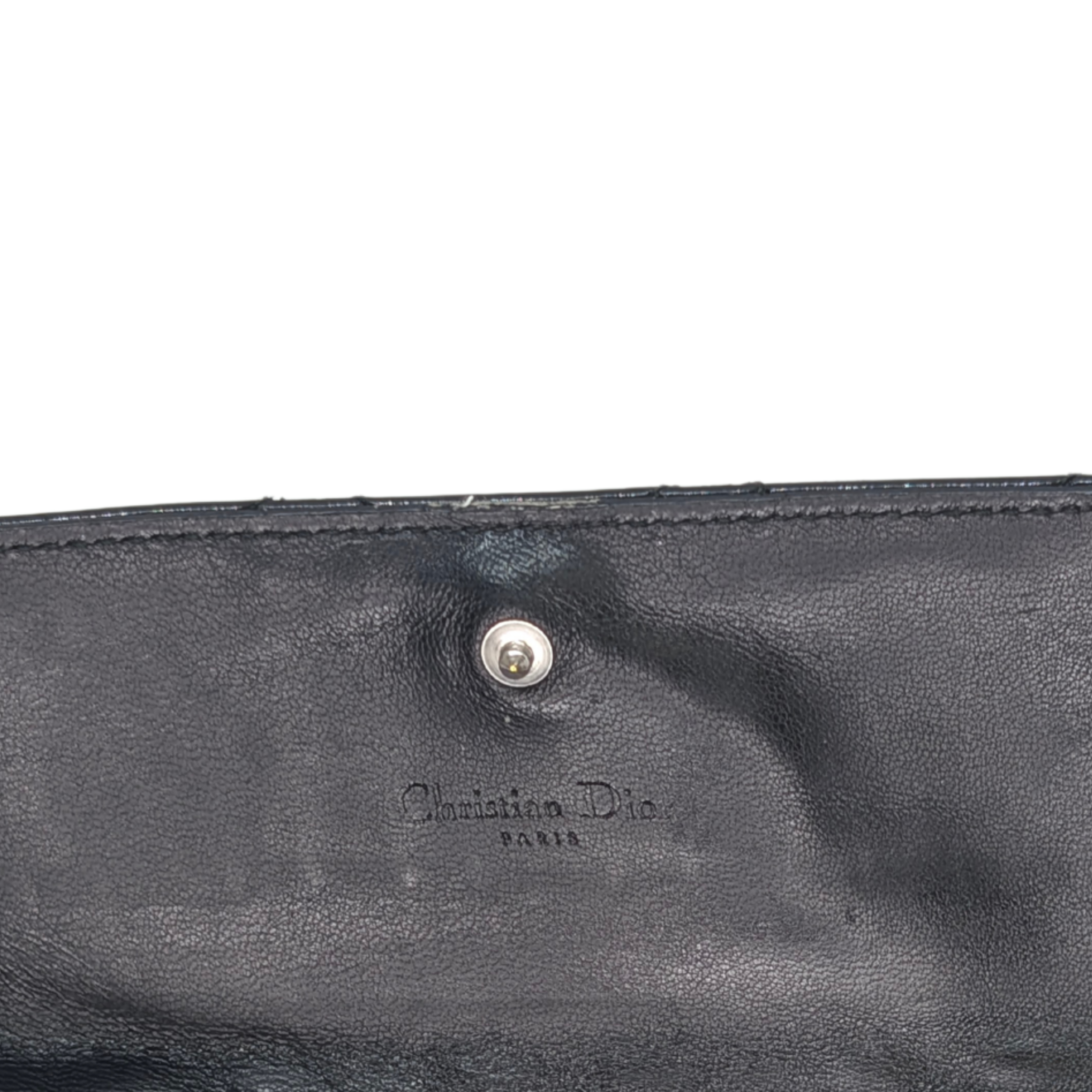 Dior Patent Leather Long Wallet With Chain Black