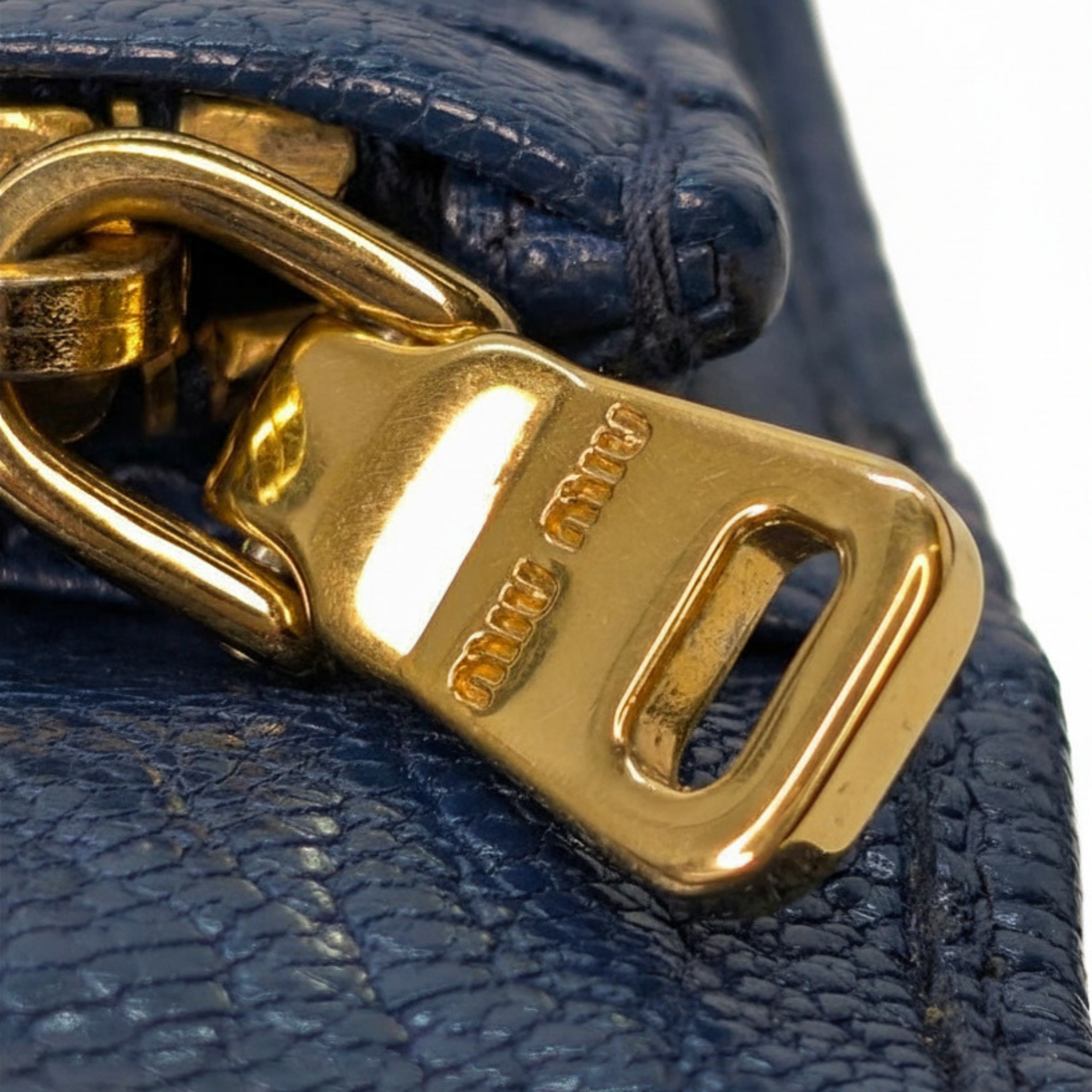 Miu Miu Madras Flap Long Wallet Leather Blue