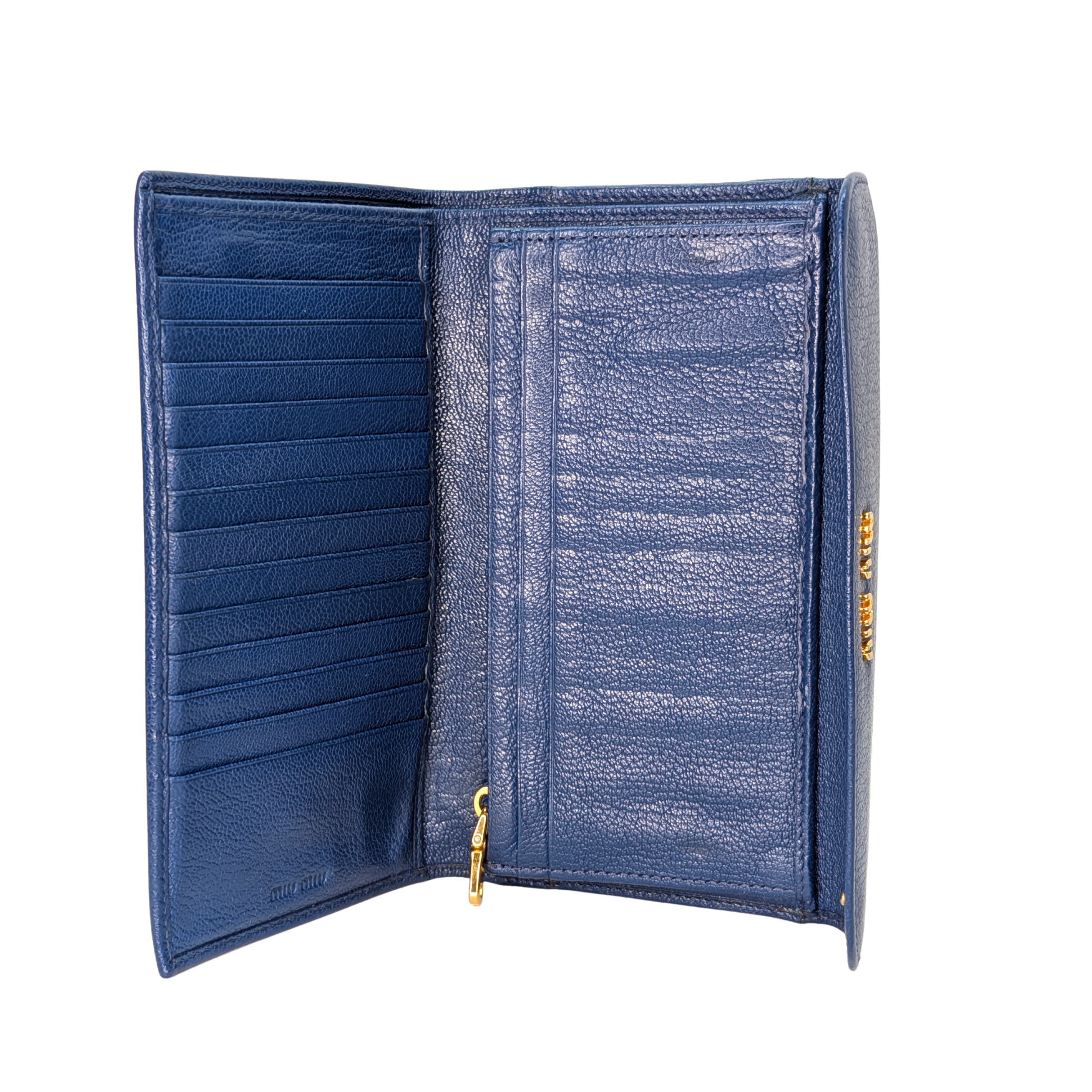 Miu Miu Madras Flap Long Wallet Leather Blue