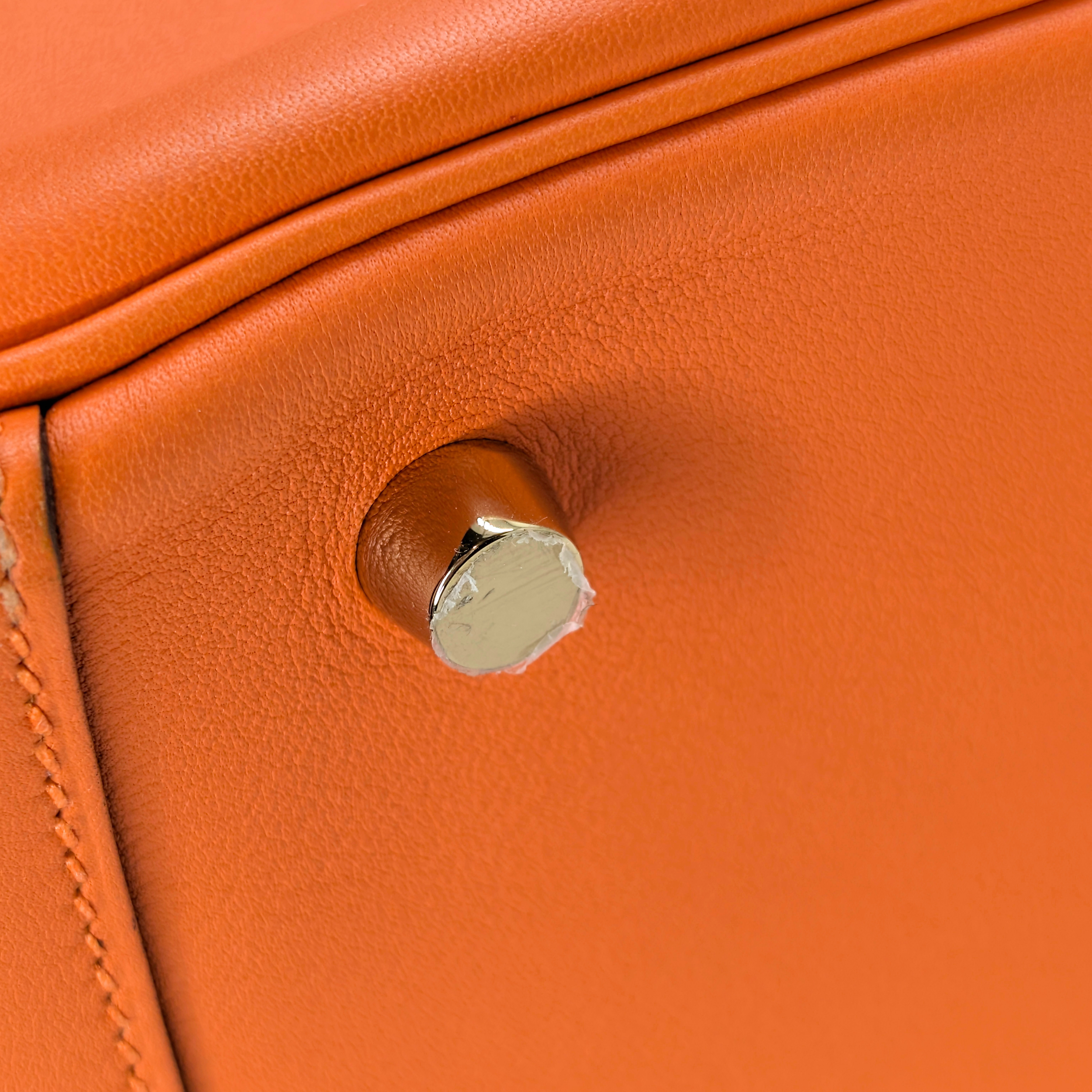 Hermes Lindy 30 جلد سويفت برتقالي أجهزة ذهبية X ختم