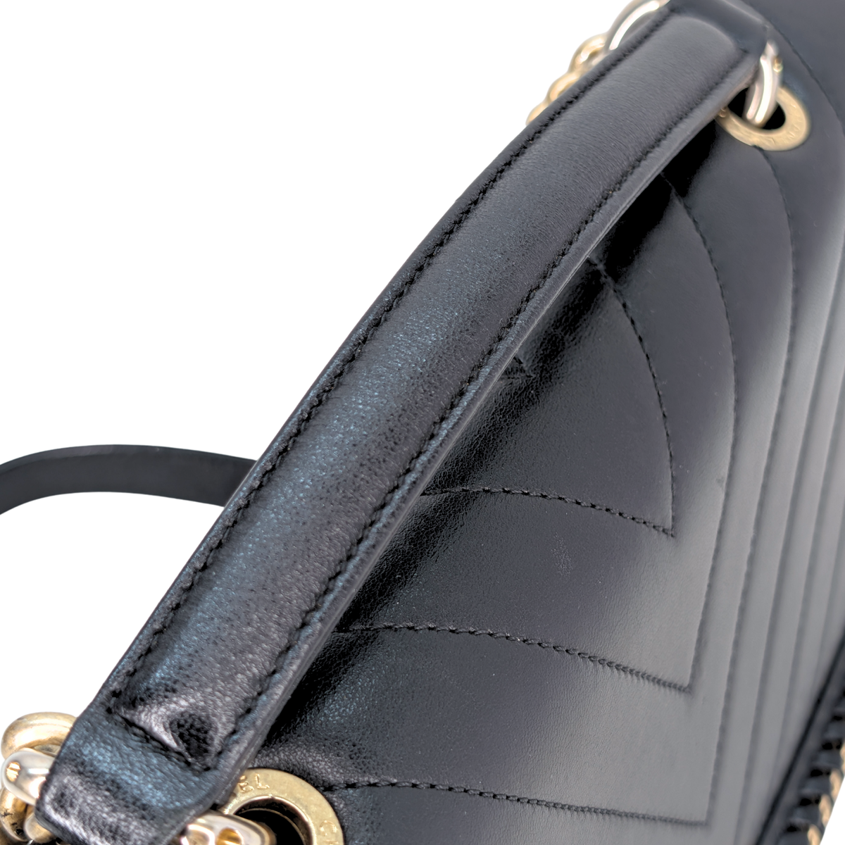 Chanel Chevron Lambskin Stitched Chain Top Handle Flap