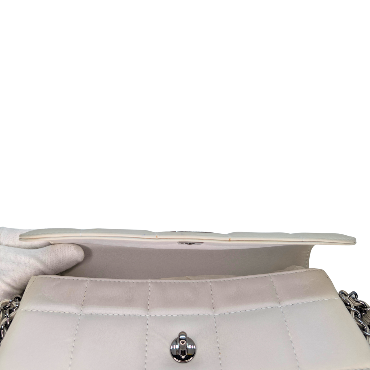 Chanel Chocolate Bar Multichain Square Quilt Flap Bag Off White